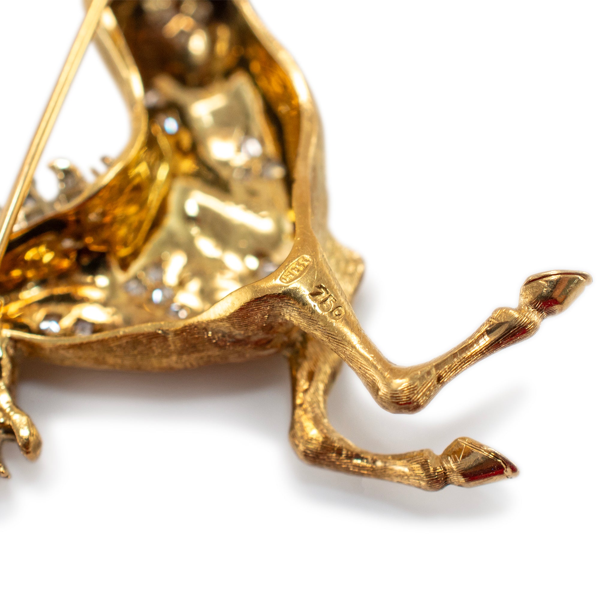 Vintage 18K Yellow and White Gold Ruby Eye Diamond Horse PIN