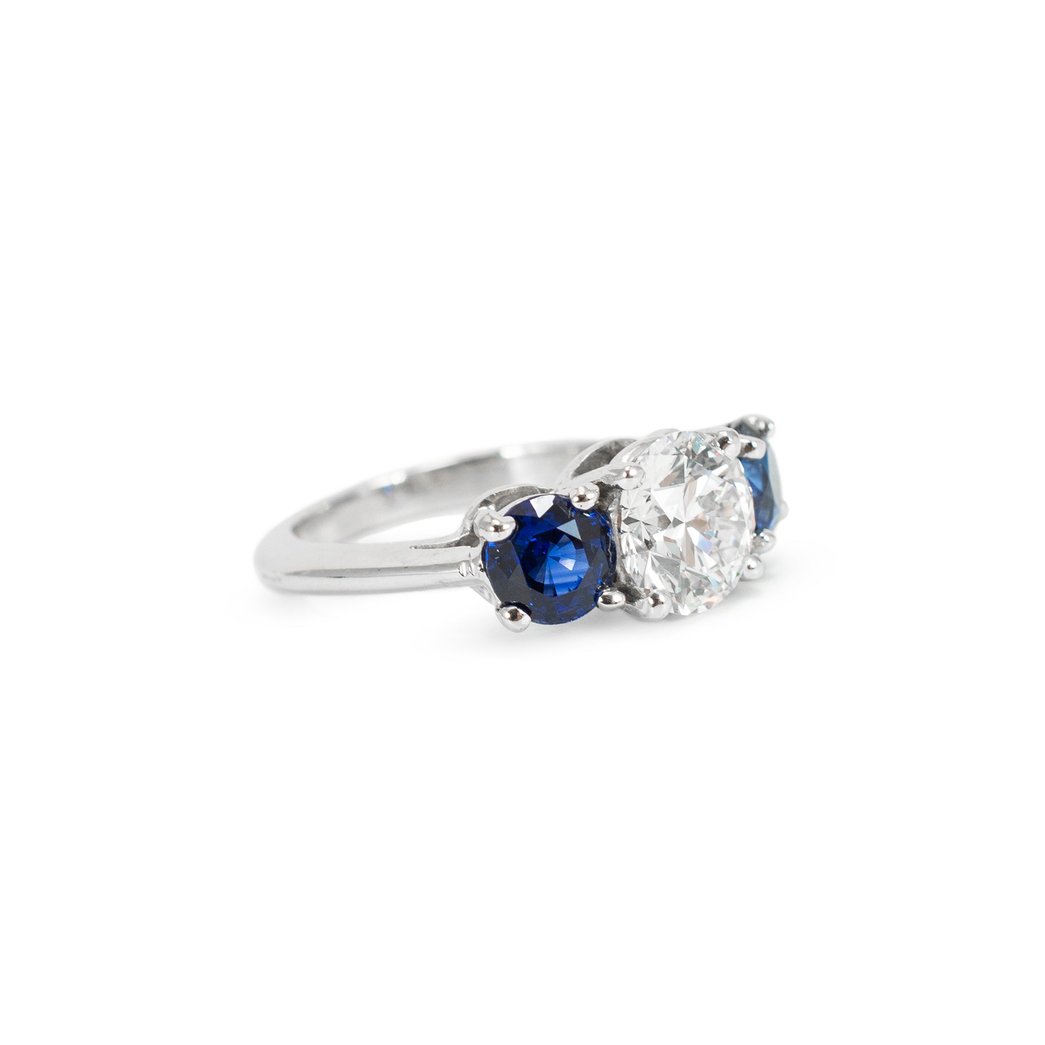 Tiffany & Co. Three Stone Platinum 1.31ct Gia Diamond Sapphire Engagement Ring