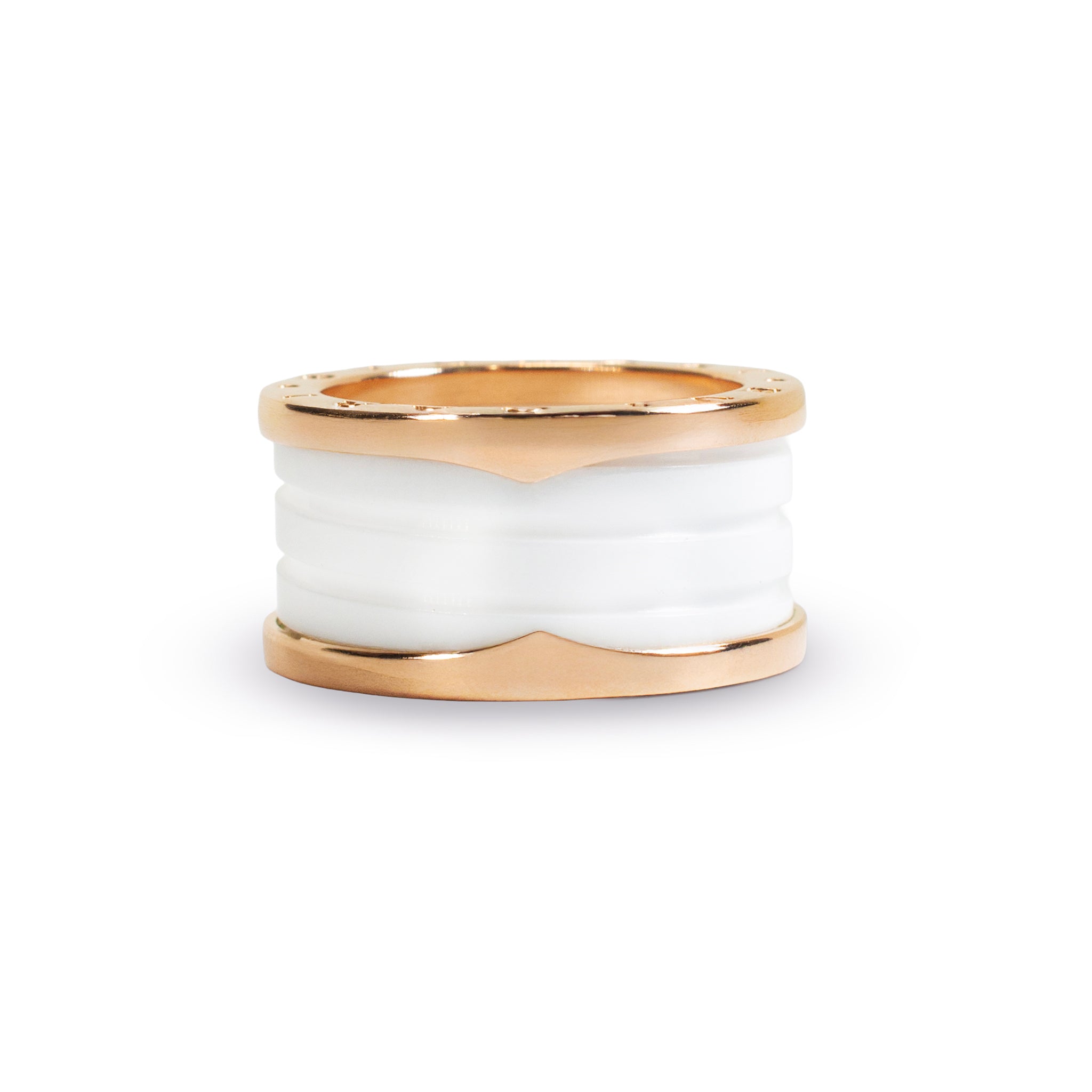 Bvlgari b.zero1 Collection 18K Rose Gold White Ceramic Two Tone 4 Band Ring