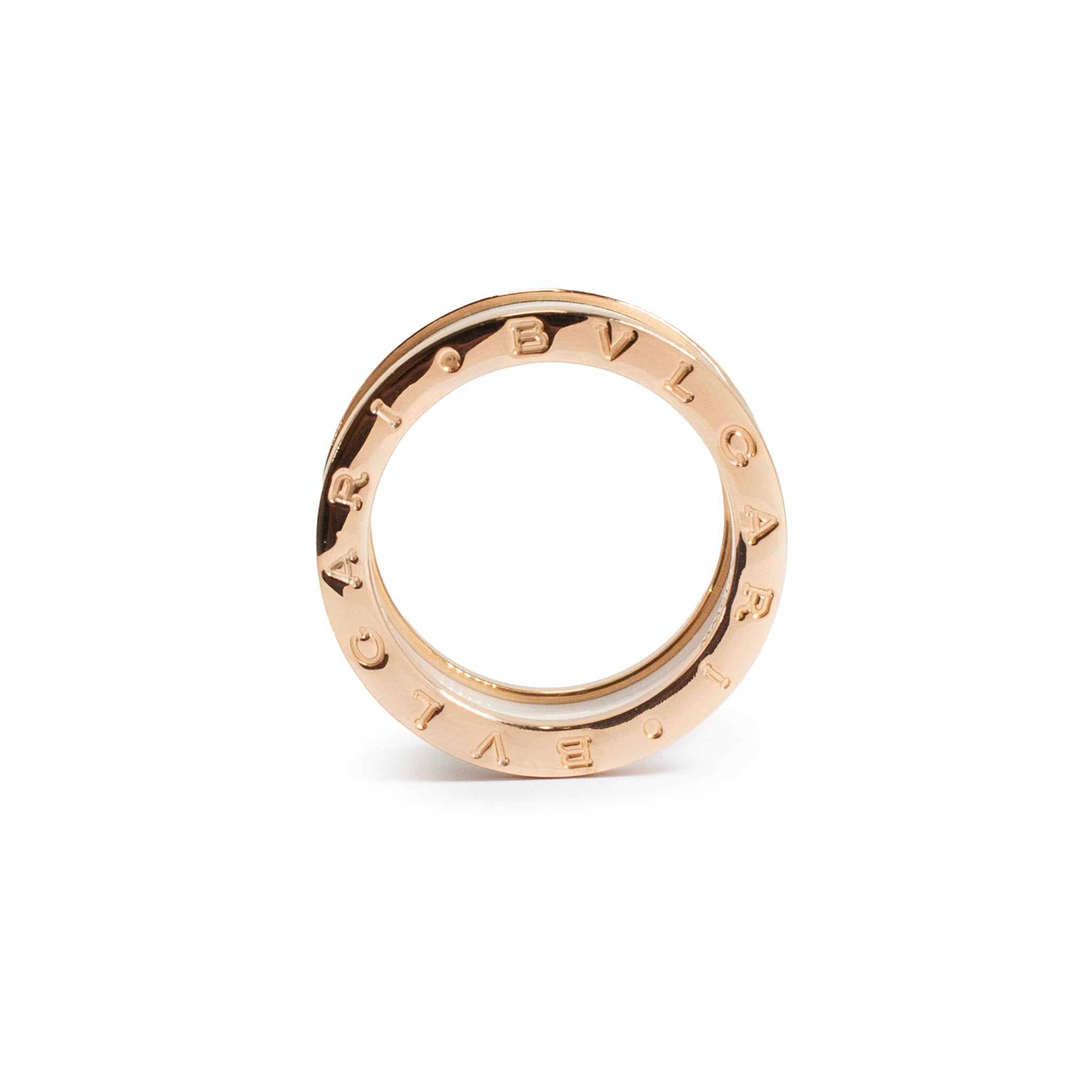 Bvlgari b.zero1 Collection 18K Rose Gold White Ceramic Two Tone 4 Band Ring