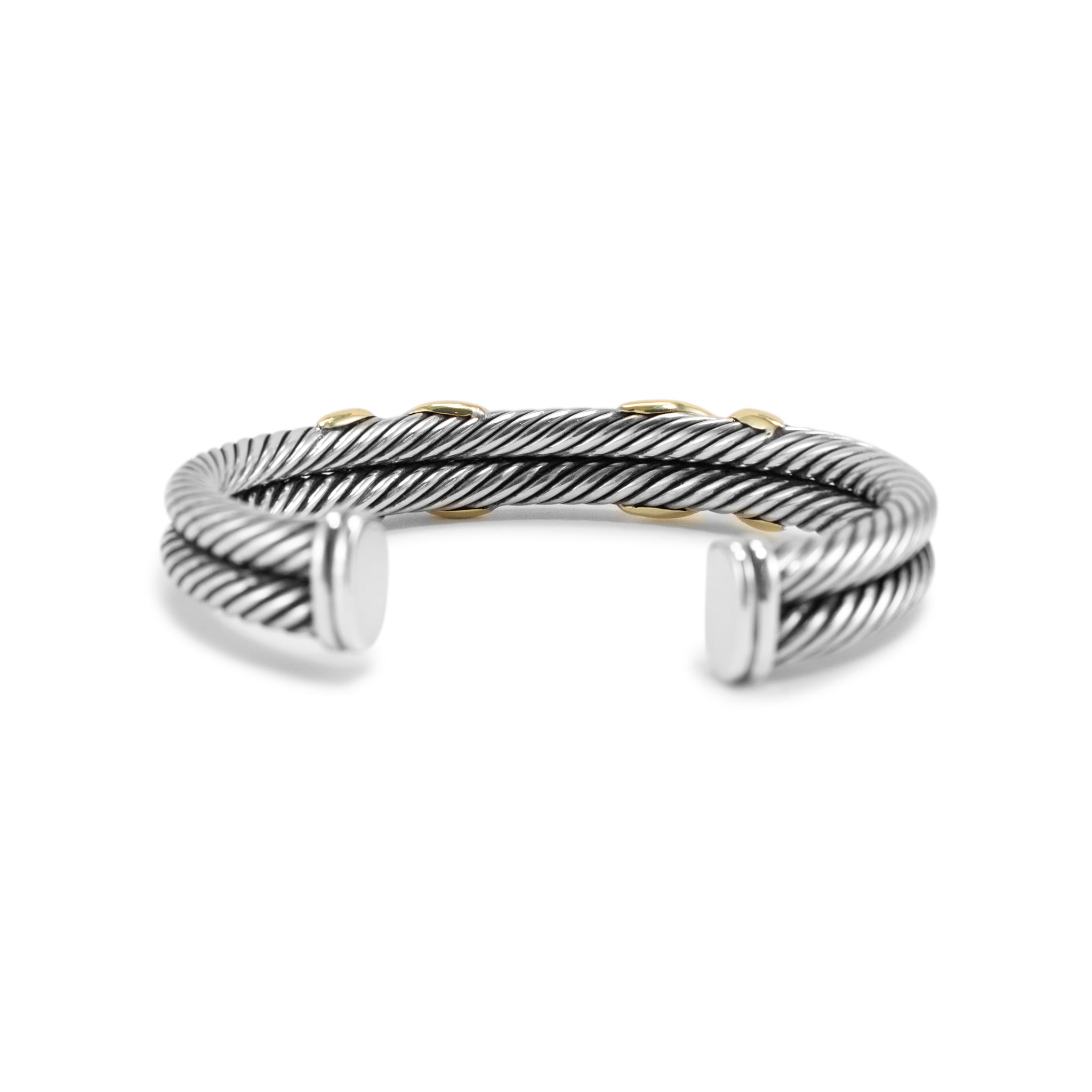 David Yurman Sterling Silver & 14K Gold Double Cable X Cuff Bangle Bracelet