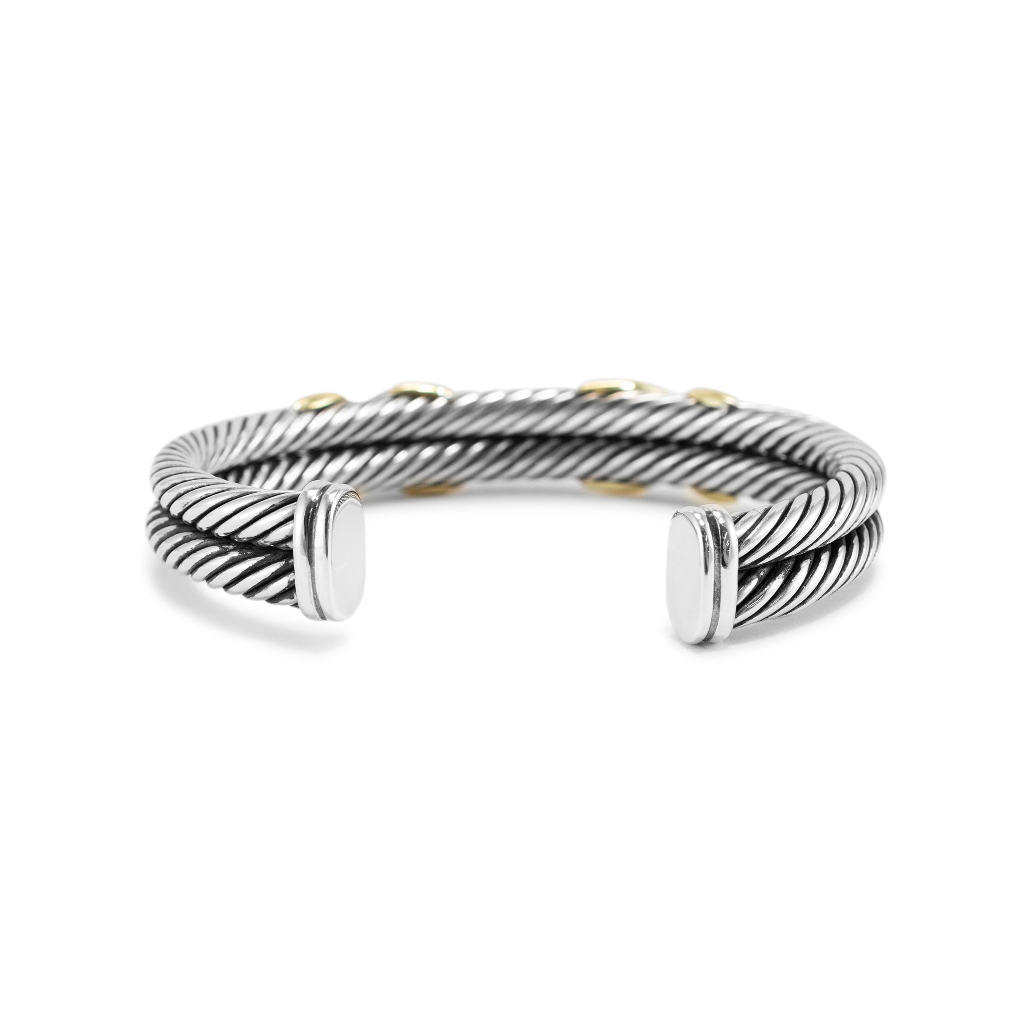 David Yurman Sterling Silver & 14K Gold Double Cable X Cuff Bangle Bracelet