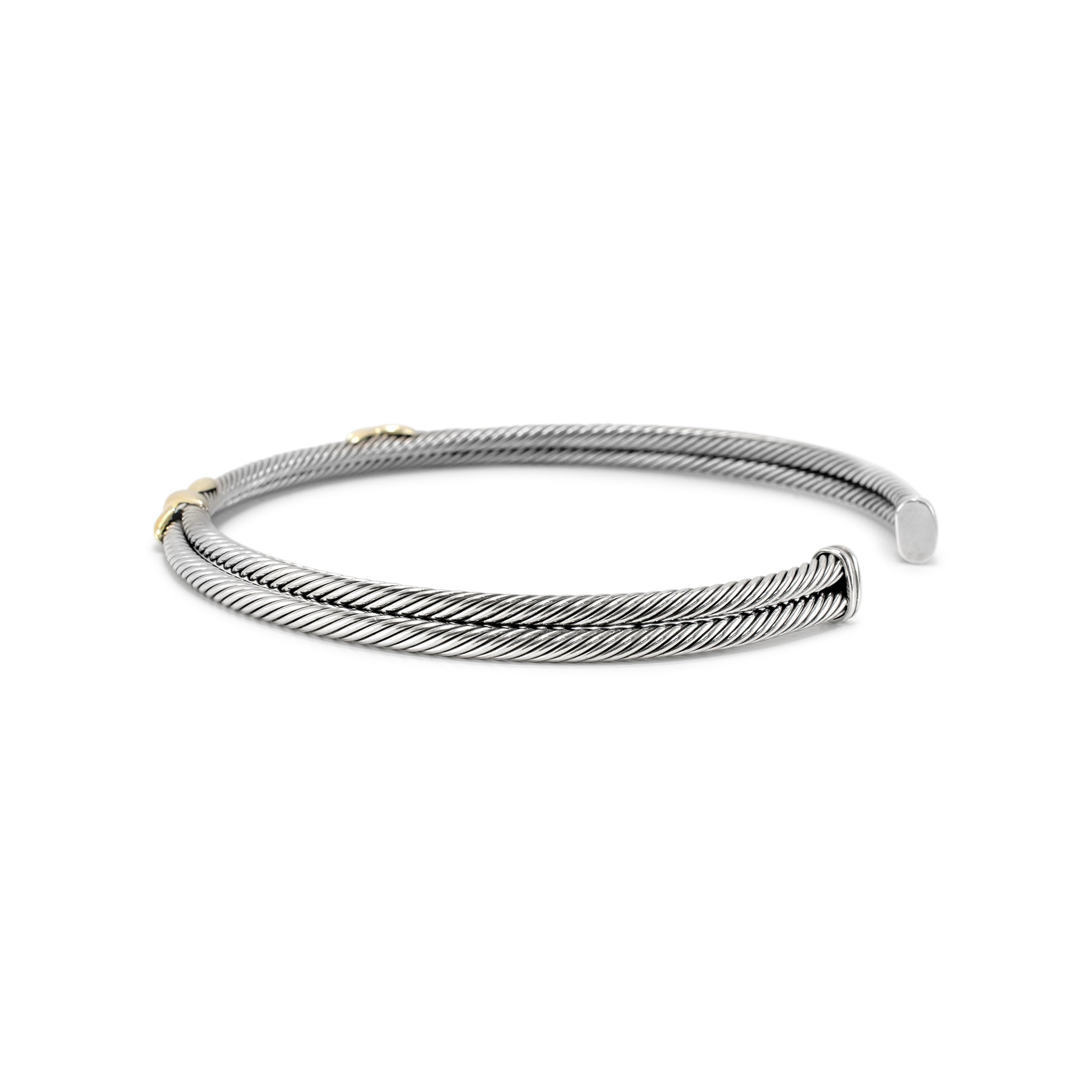 David Yurman 925 Silver 14K Gold Double X Cable Classic Choker Collar Necklace