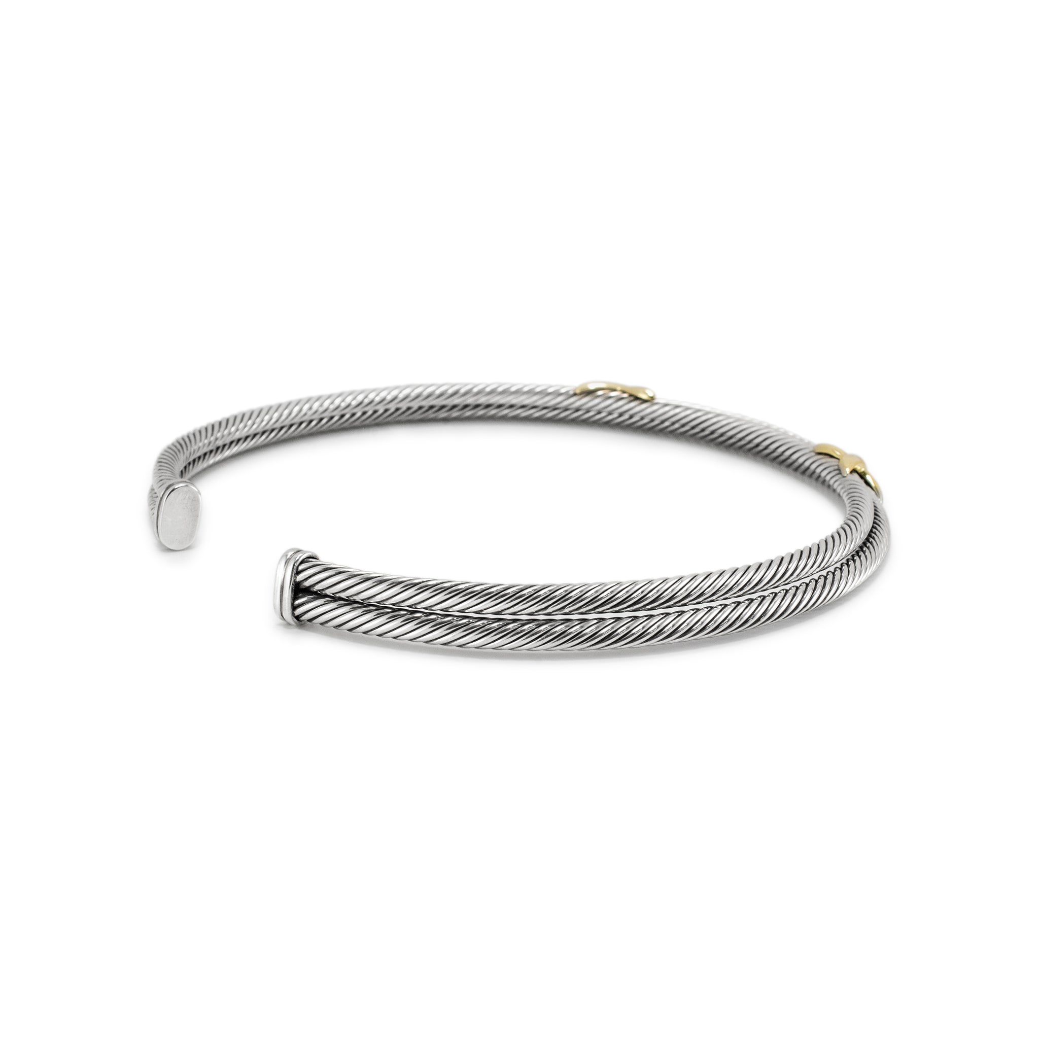 David Yurman 925 Silver 14K Gold Double X Cable Classic Choker Collar Necklace