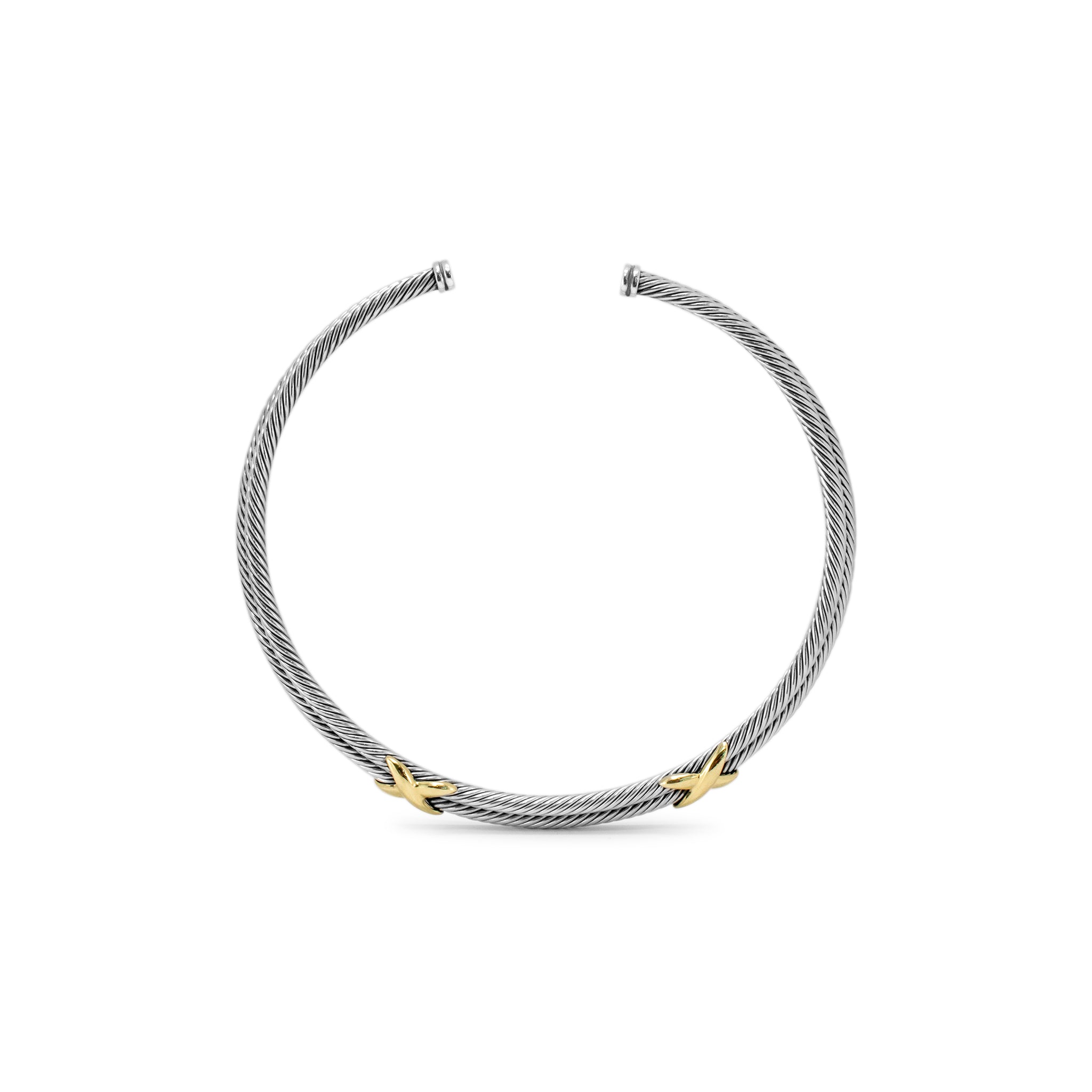 David Yurman 925 Silver 14K Gold Double X Cable Classic Choker Collar Necklace