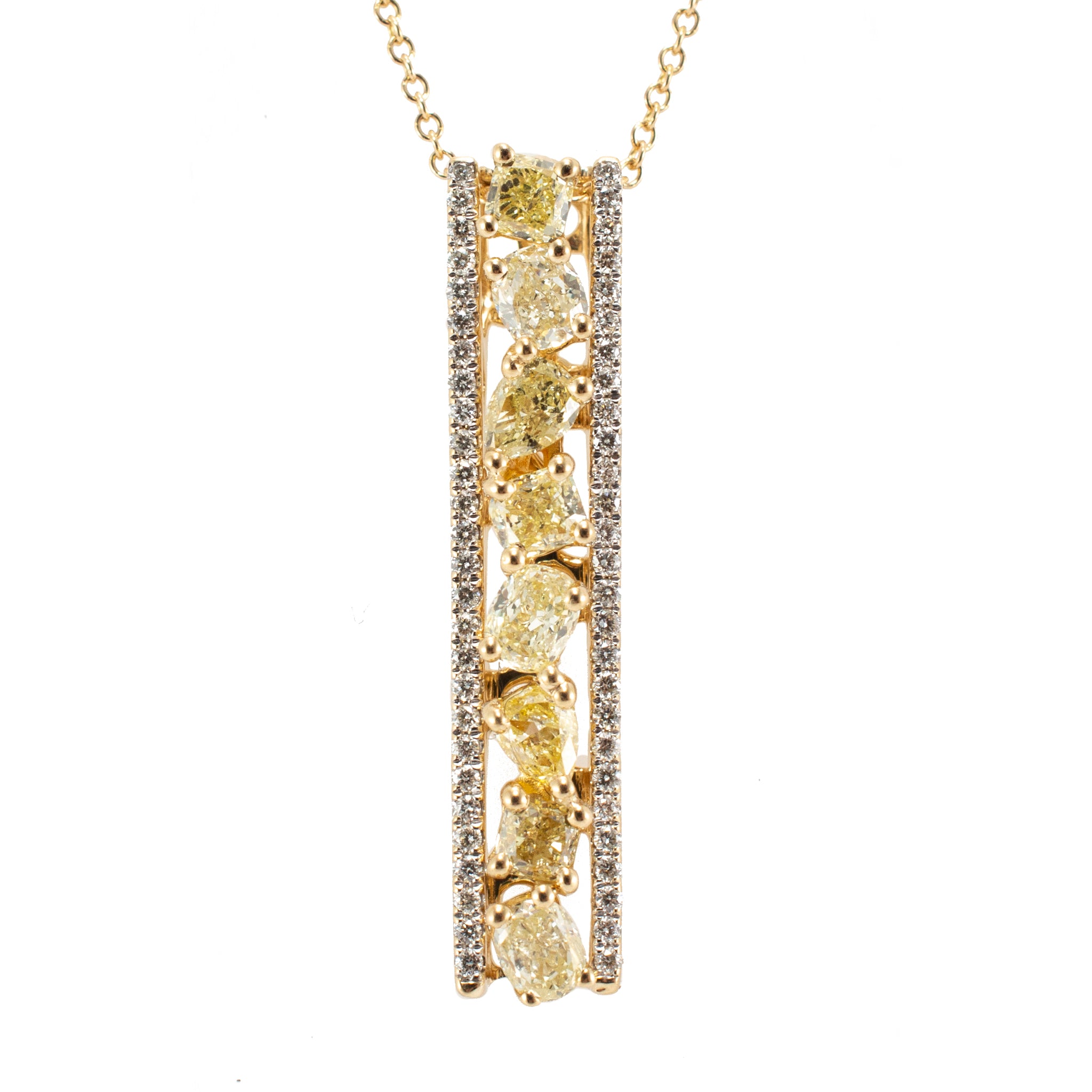 Ladies 14K Yellow Gold 1.48ct Two Tone Yellow White Diamond Pendant Necklace