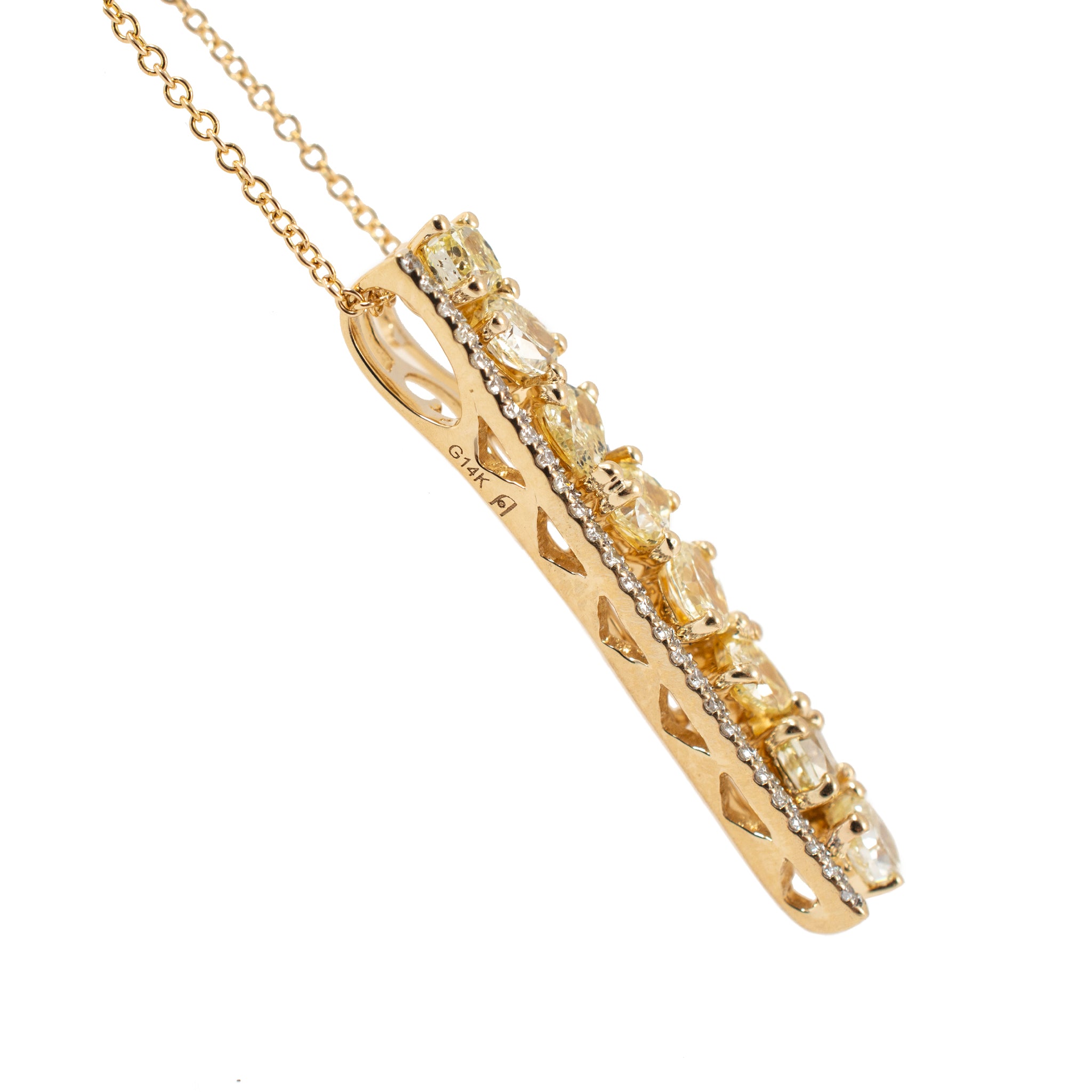 Ladies 14K Yellow Gold 1.48ct Two Tone Yellow White Diamond Pendant Necklace