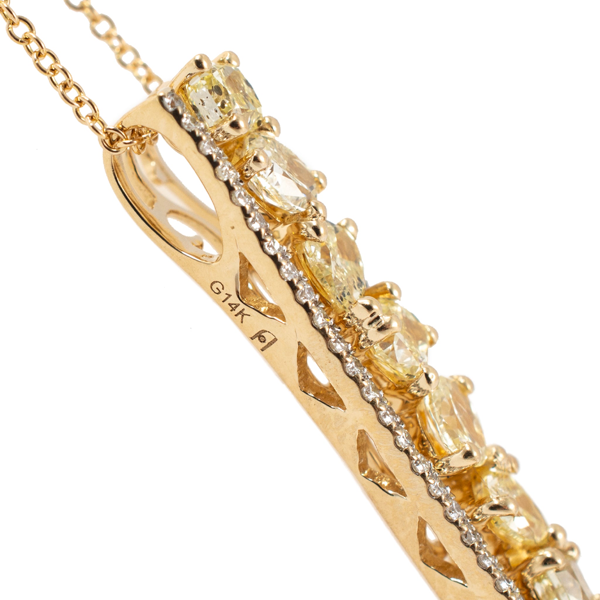 Ladies 14K Yellow Gold 1.48ct Two Tone Yellow White Diamond Pendant Necklace