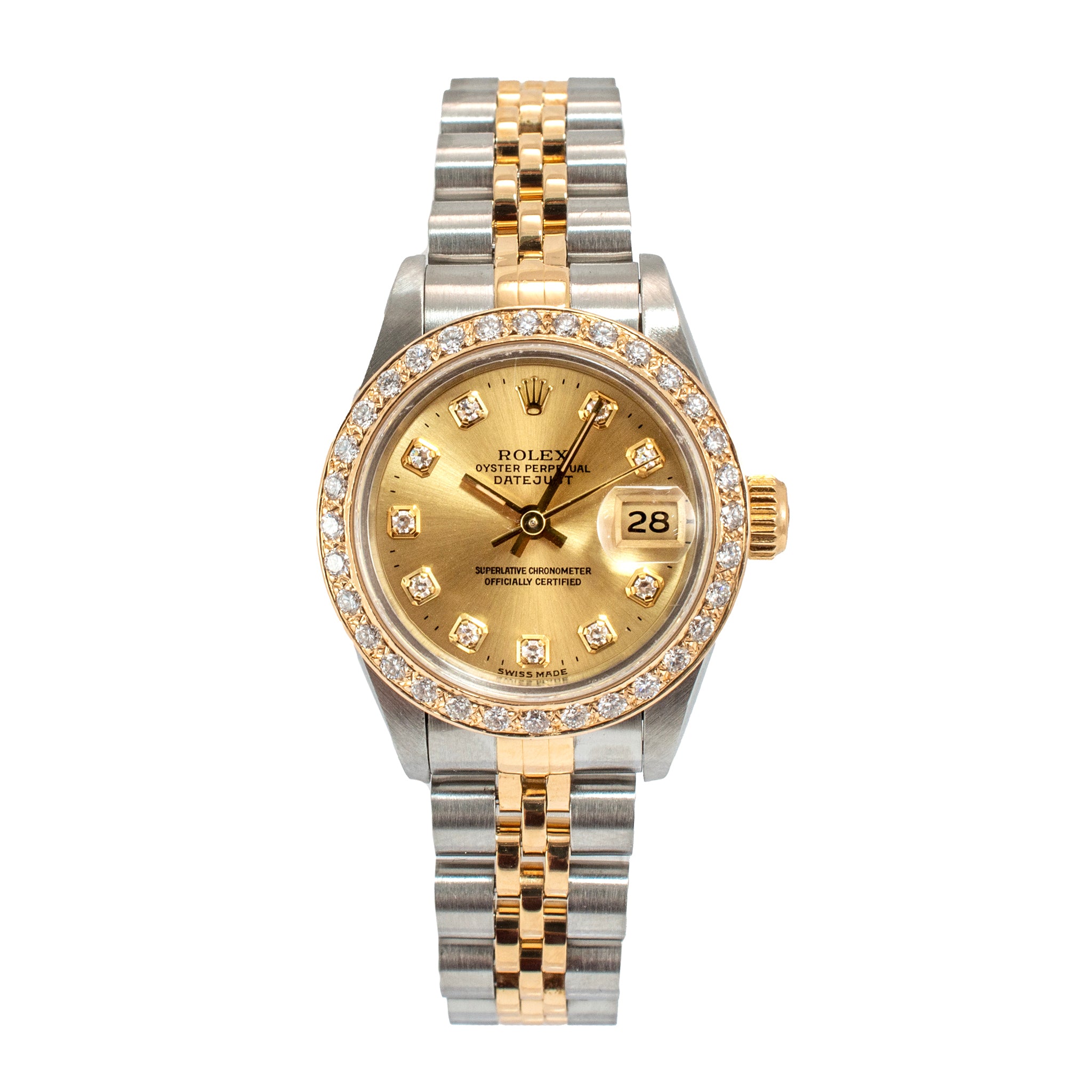 Rolex Ladies Datejust 26MM 69173 Diamond Bezel Jubilee Yellow Gold Steel Watch