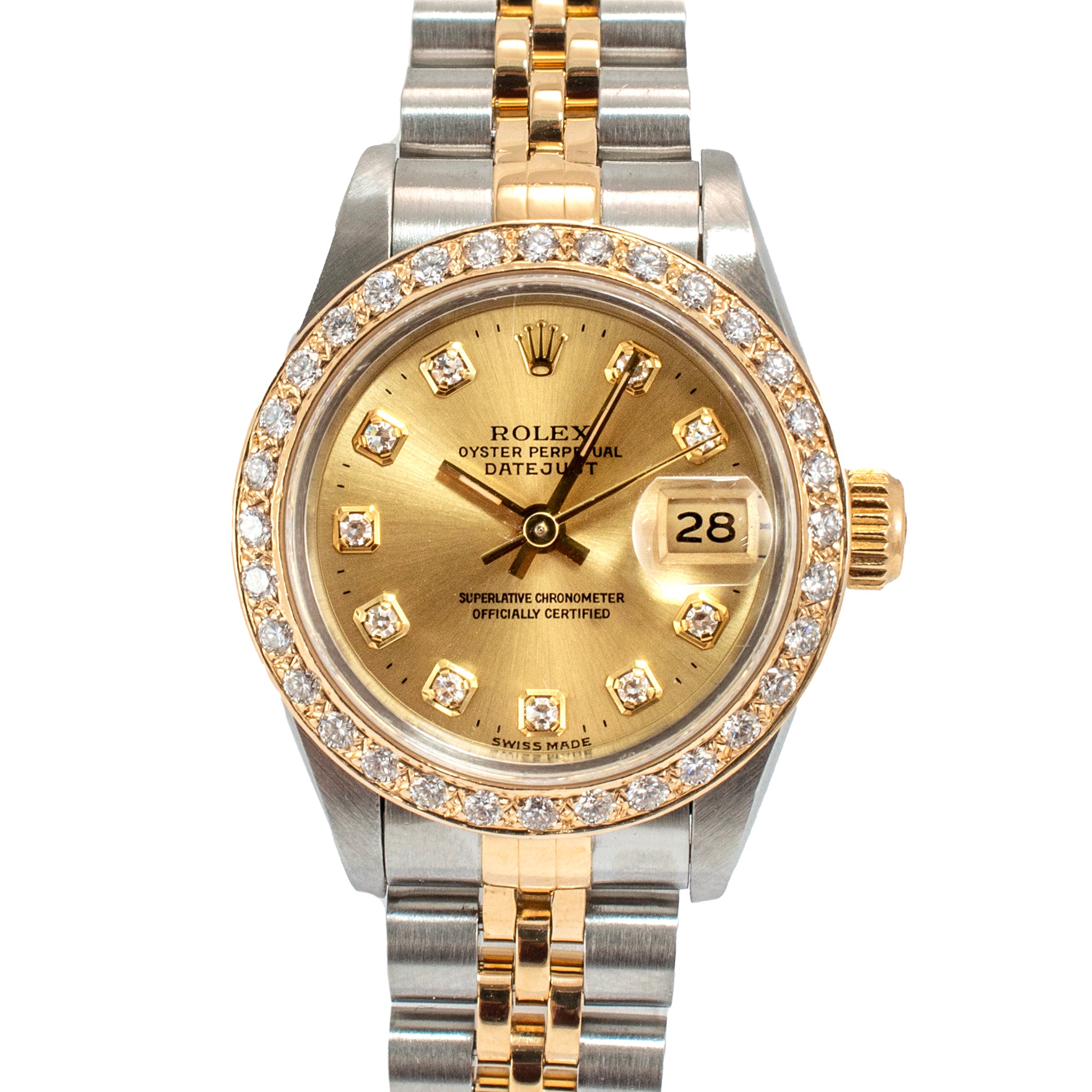 Rolex Ladies Datejust 26MM 69173 Diamond Bezel Jubilee Yellow Gold Steel Watch