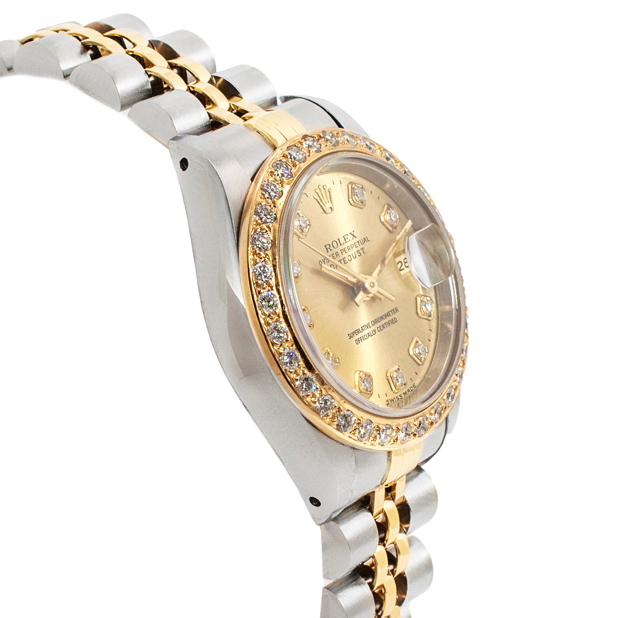 Rolex Ladies Datejust 26MM 69173 Diamond Bezel Jubilee Yellow Gold Steel Watch