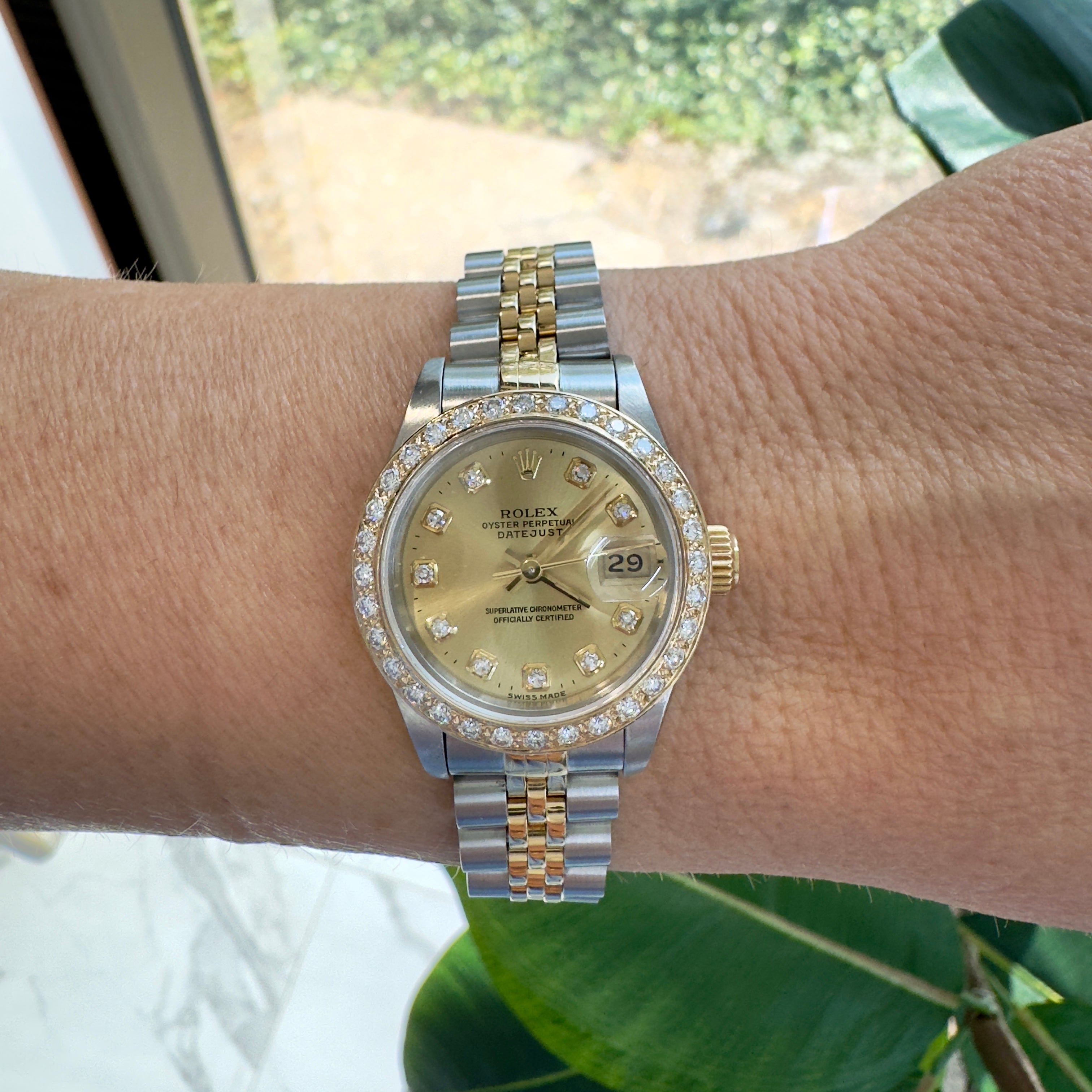 Rolex Ladies Datejust 26MM 69173 Diamond Bezel Jubilee Yellow Gold Steel Watch
