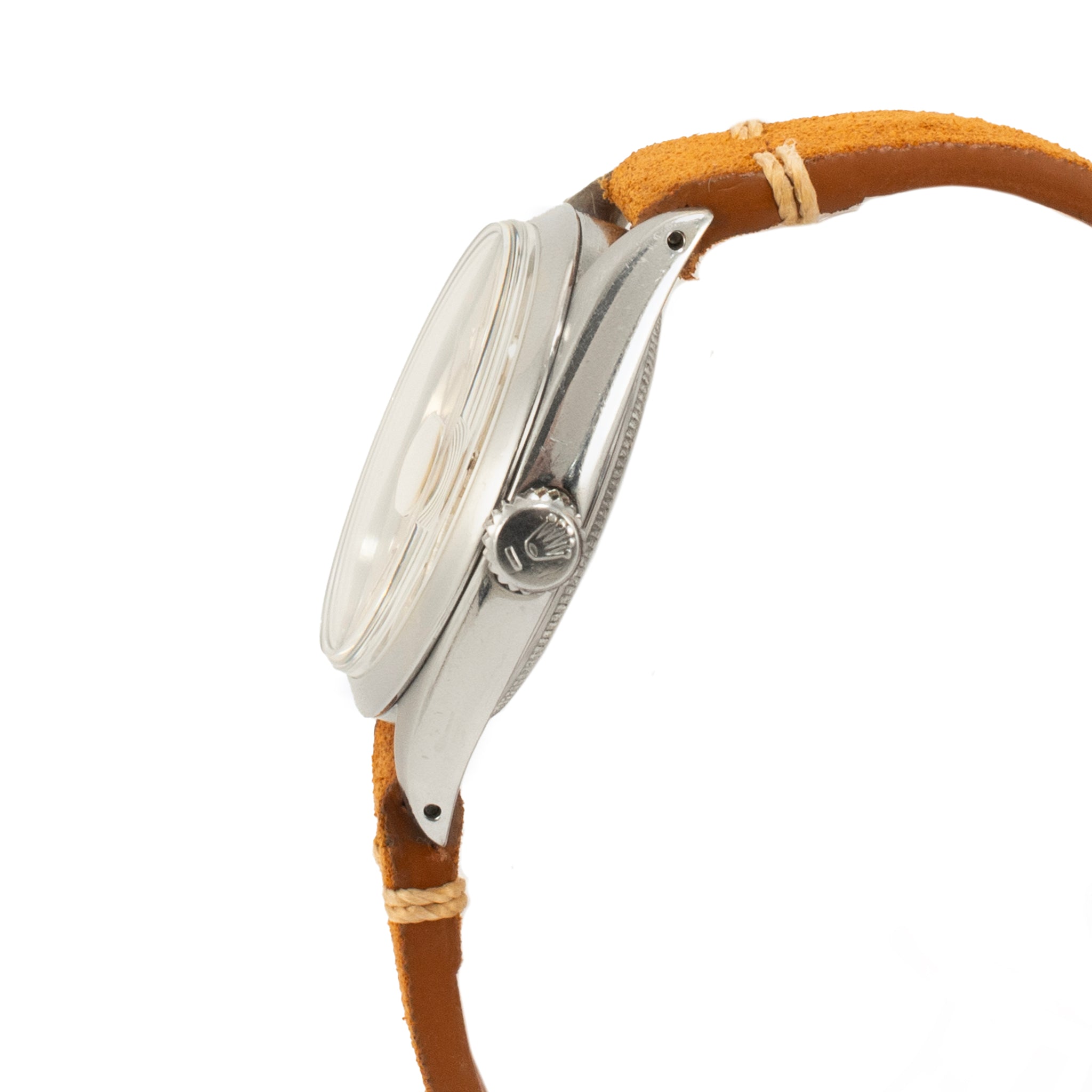 Vintage 1969 Rolex Oyster Perpetual Date 34MM 1500 Brown Leather Steel Watch