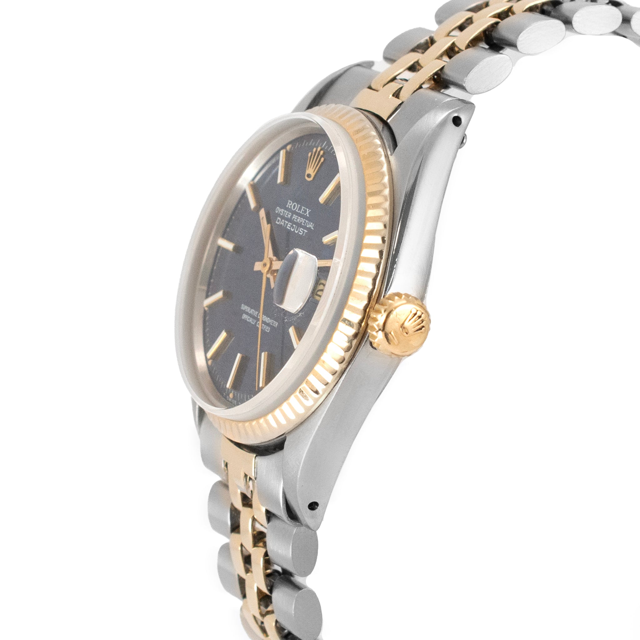 Vintage Rolex Datejust 36MM 1603 Blue Shantung Dial Jubilee Gold Steel Watch