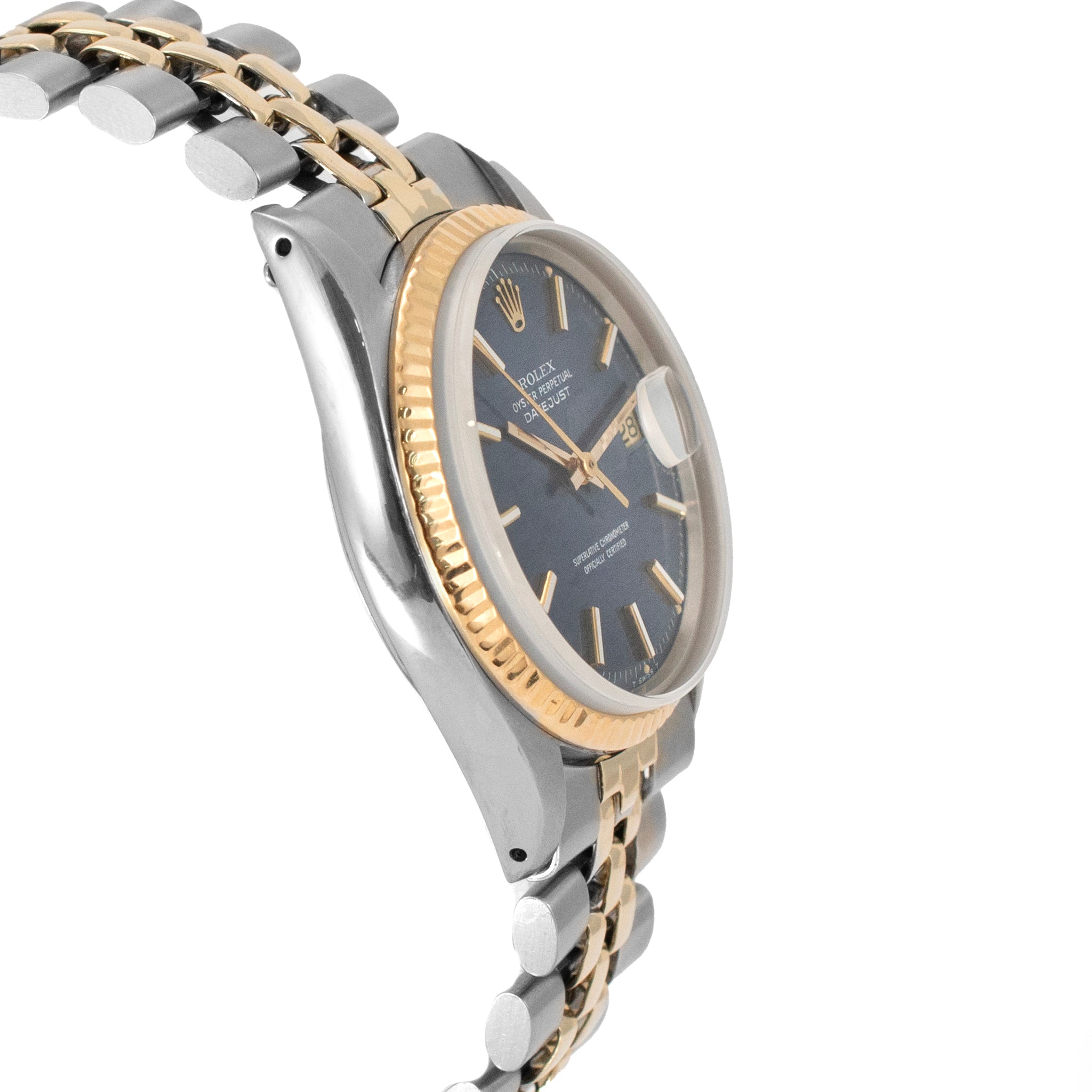 Vintage Rolex Datejust 36MM 1603 Blue Shantung Dial Jubilee Gold Steel Watch