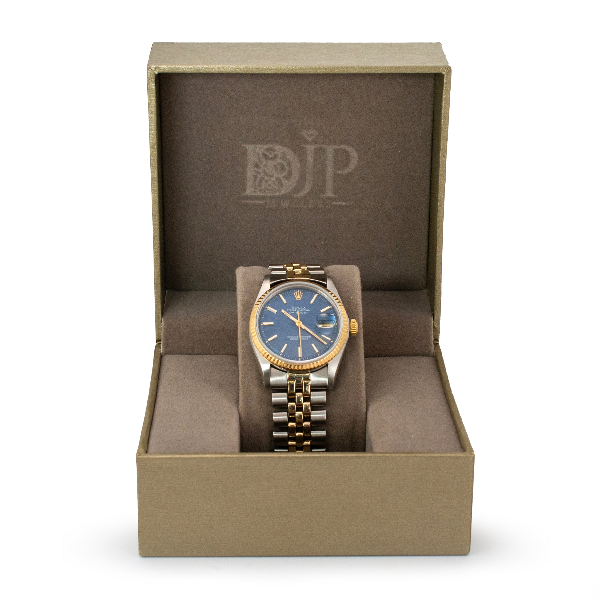 Vintage Rolex Datejust 36MM 1603 Blue Shantung Dial Jubilee Gold Steel Watch