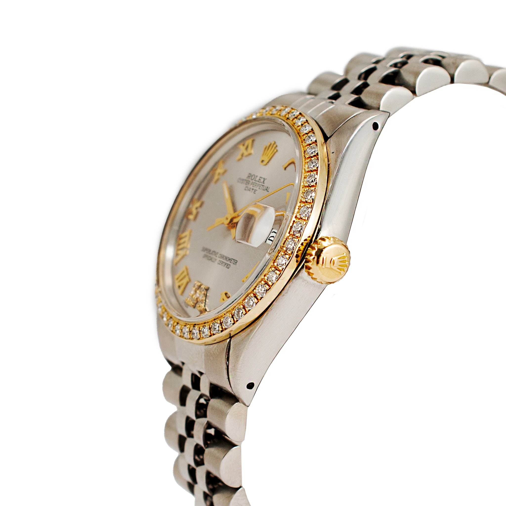 Rolex Oyster Perpetual Date 34MM 1501 Roman Diamond Jubilee Gold Steel Watch