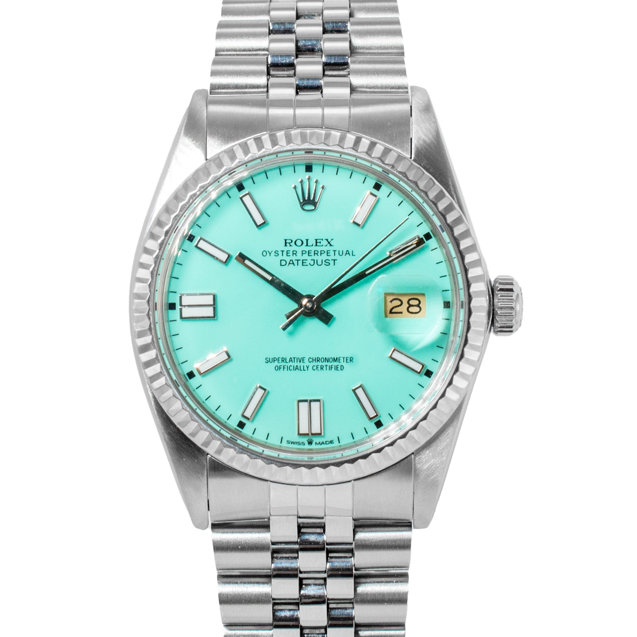 Rolex Datejust 36MM 16014 Turquoise Dial Jubilee Stainless Steel Watch