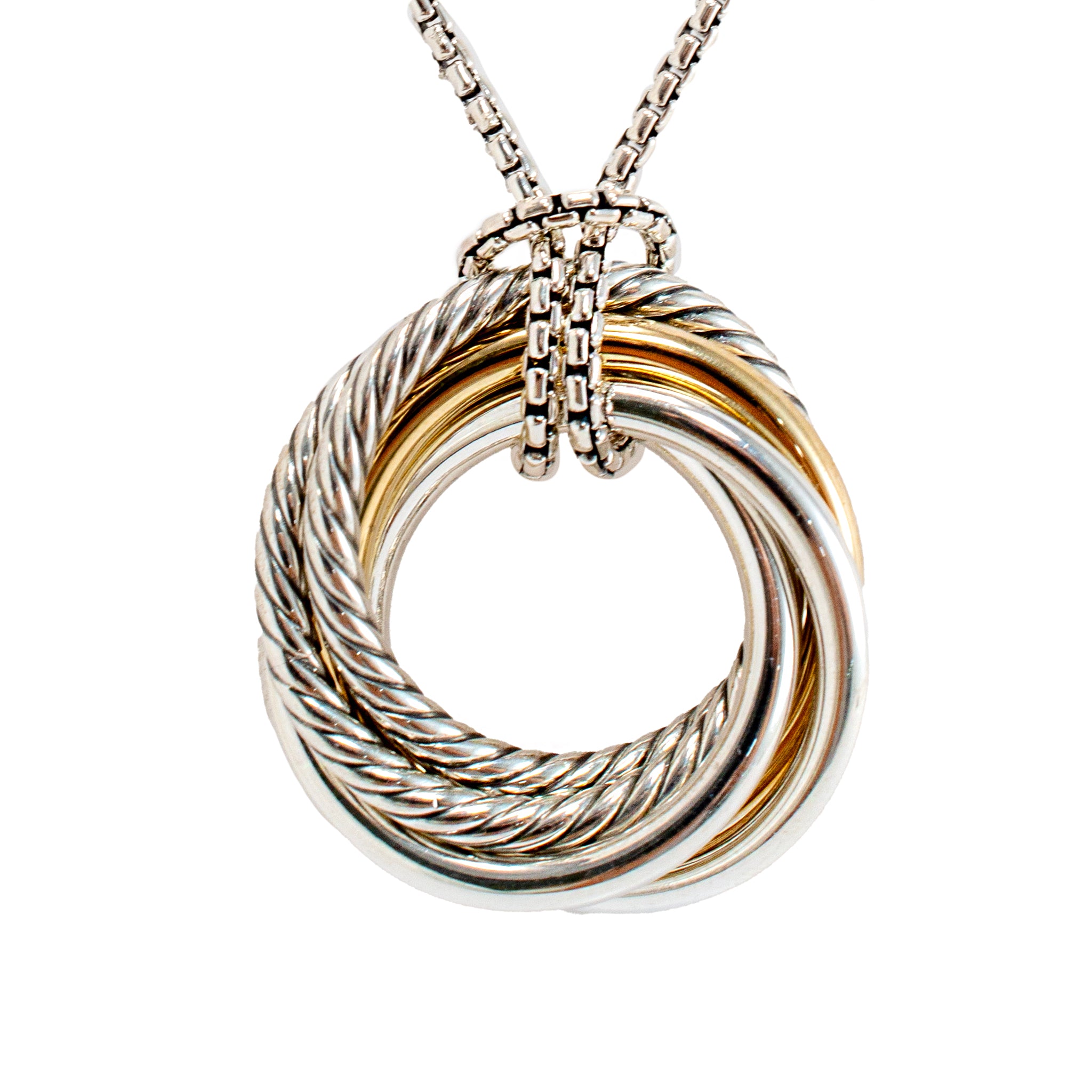 David Yurman Sterling Silver & 14K Gold 37MM Crossover Two Tone Pendant Necklace