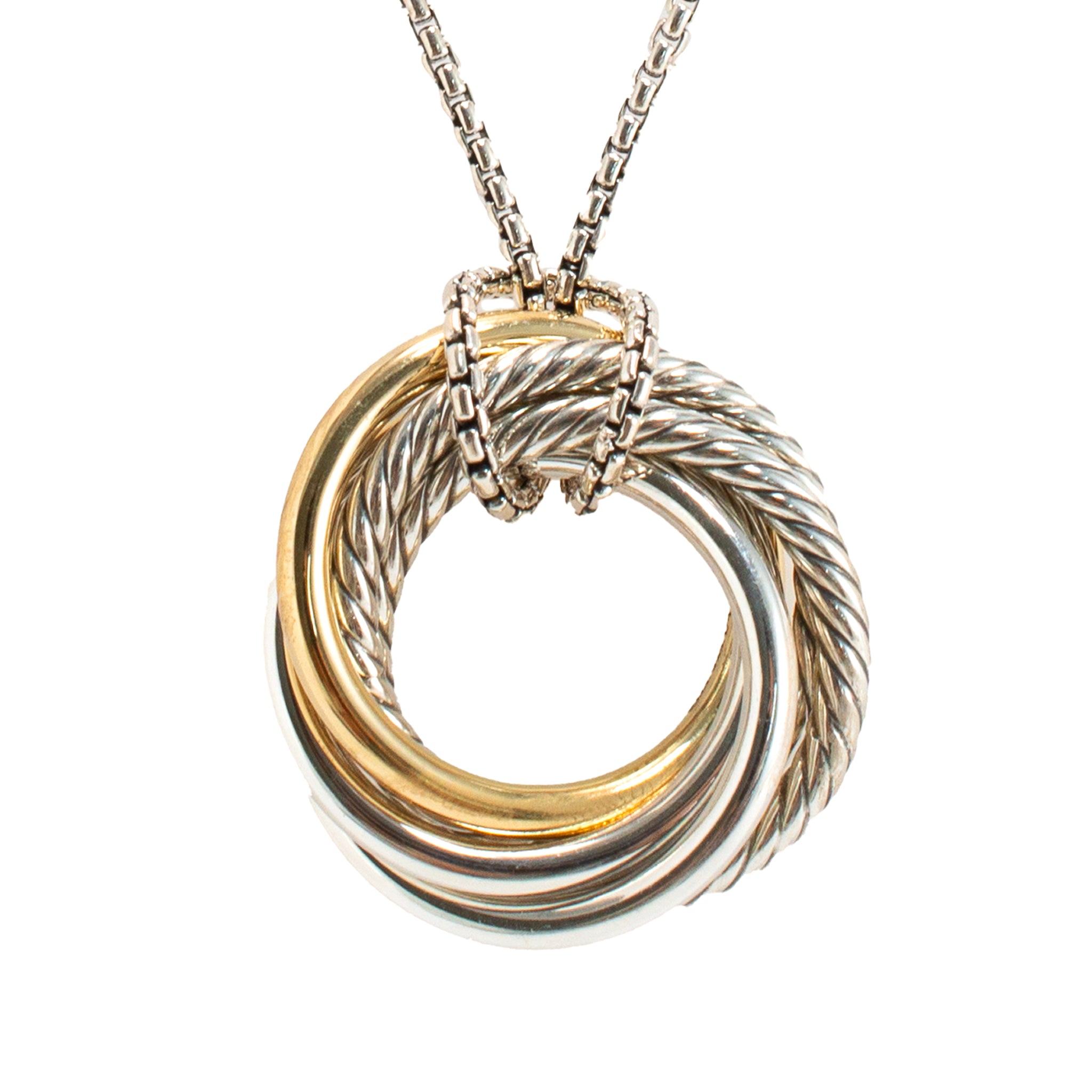 David Yurman Sterling Silver & 14K Gold 37MM Crossover Two Tone Pendant Necklace