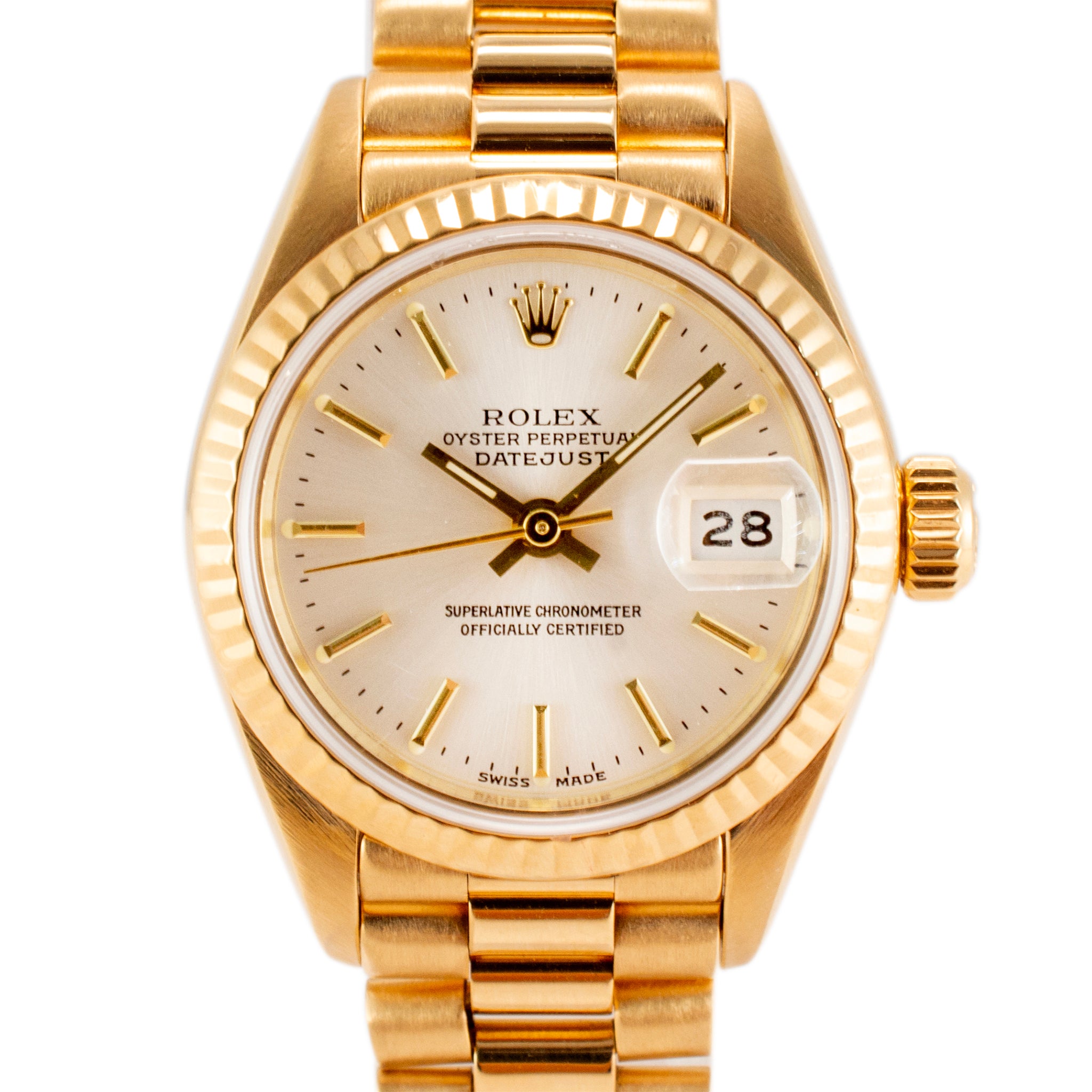 1988 Rolex Datejust 26MM 69178 Silver Dial President 18K Yellow Gold Watch