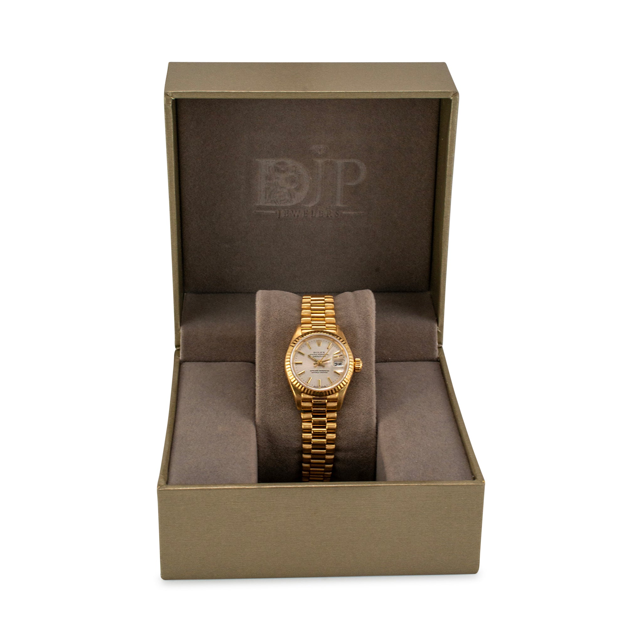 1988 Rolex Datejust 26MM 69178 Silver Dial President 18K Yellow Gold Watch