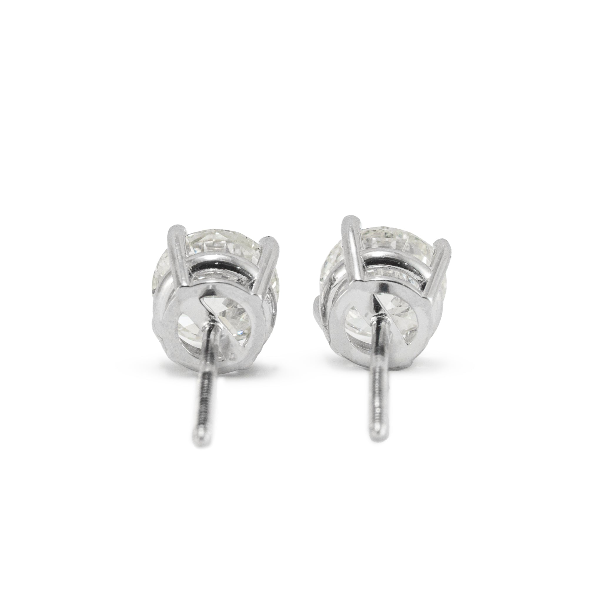 14K White Gold 4 Prong Screw Back 2.00 CT Round Diamond Stud Earrings