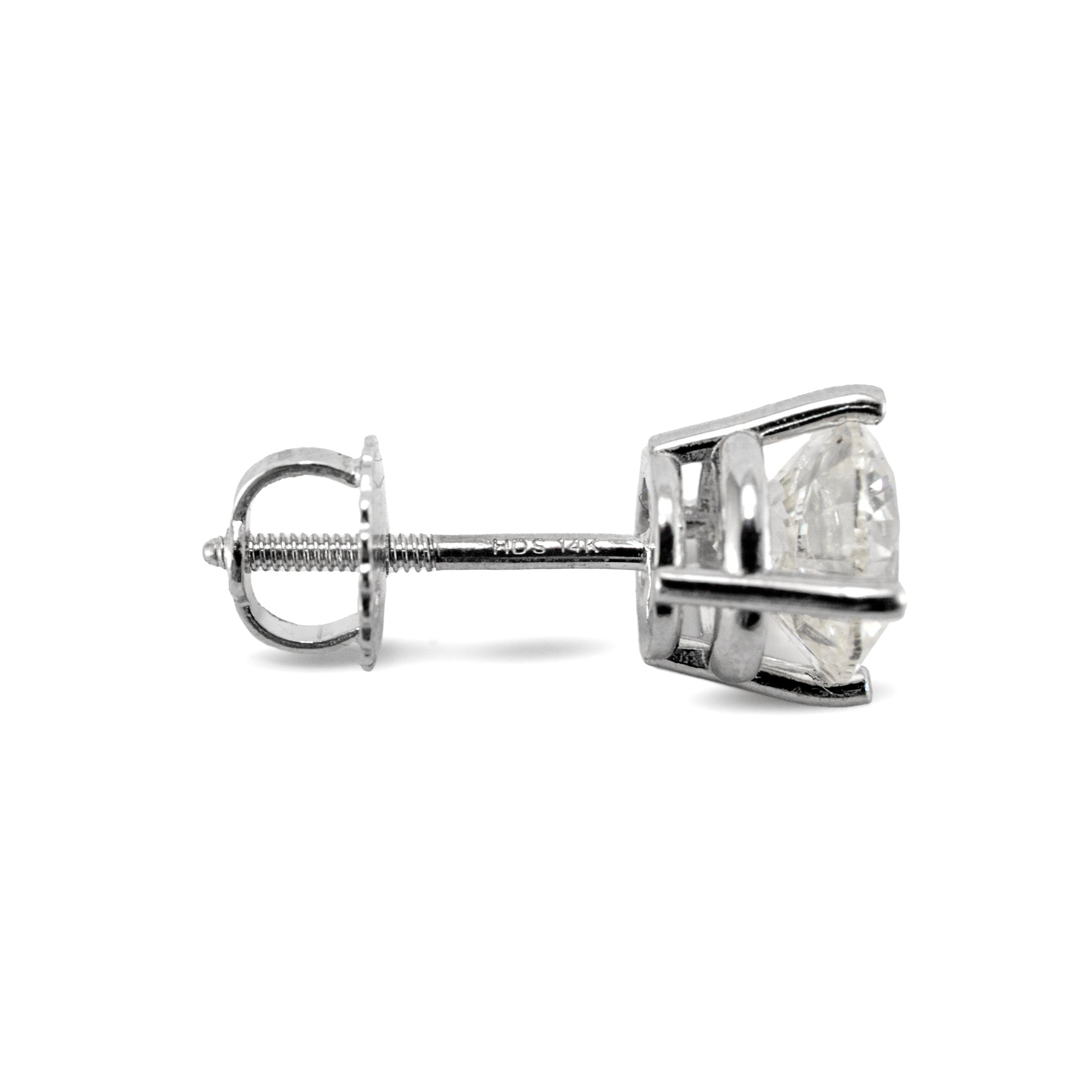 14K White Gold 4 Prong Screw Back 2.00 CT Round Diamond Stud Earrings