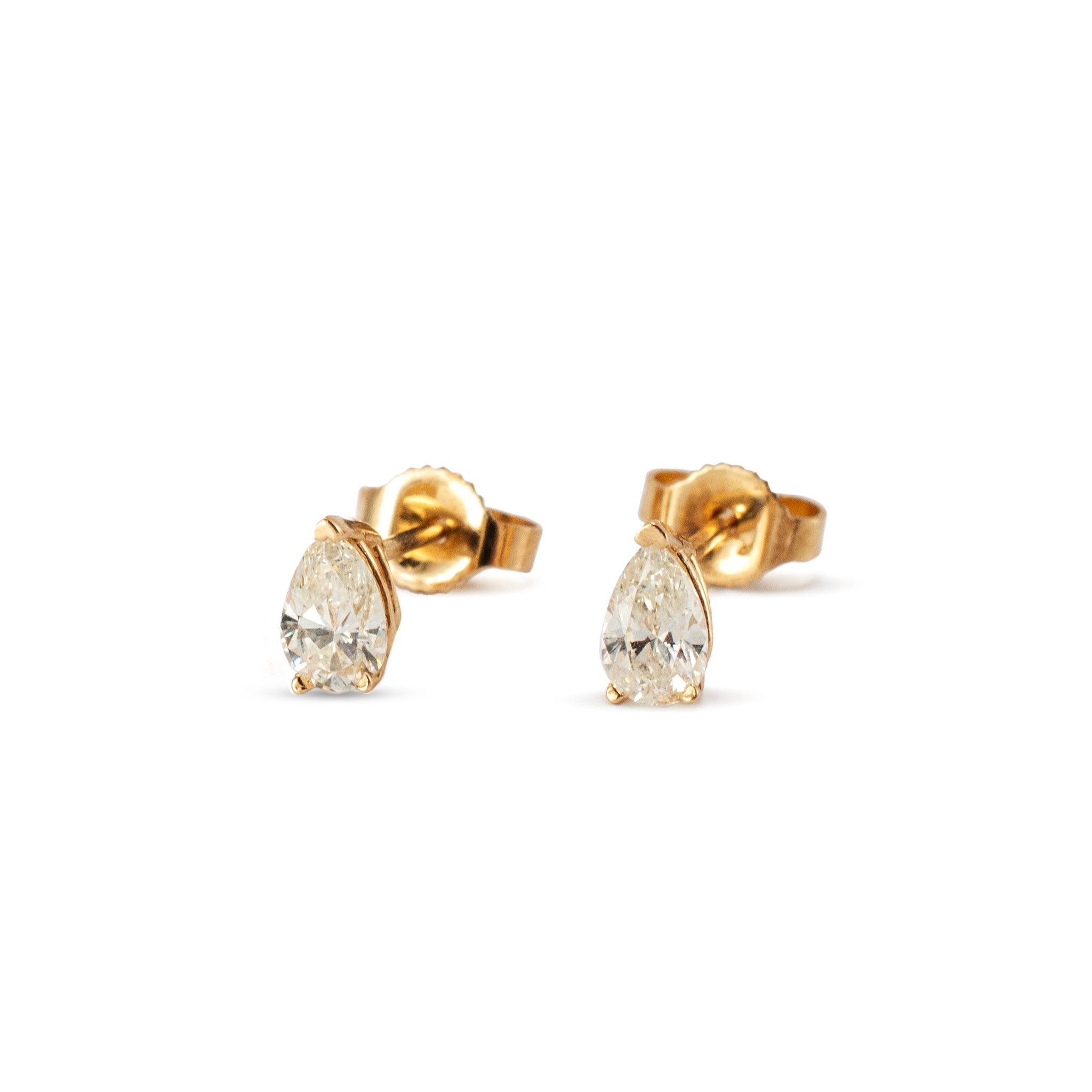 Ladies 14K Yellow Gold 0.44ct Pear Shape Diamond Stud Earrings