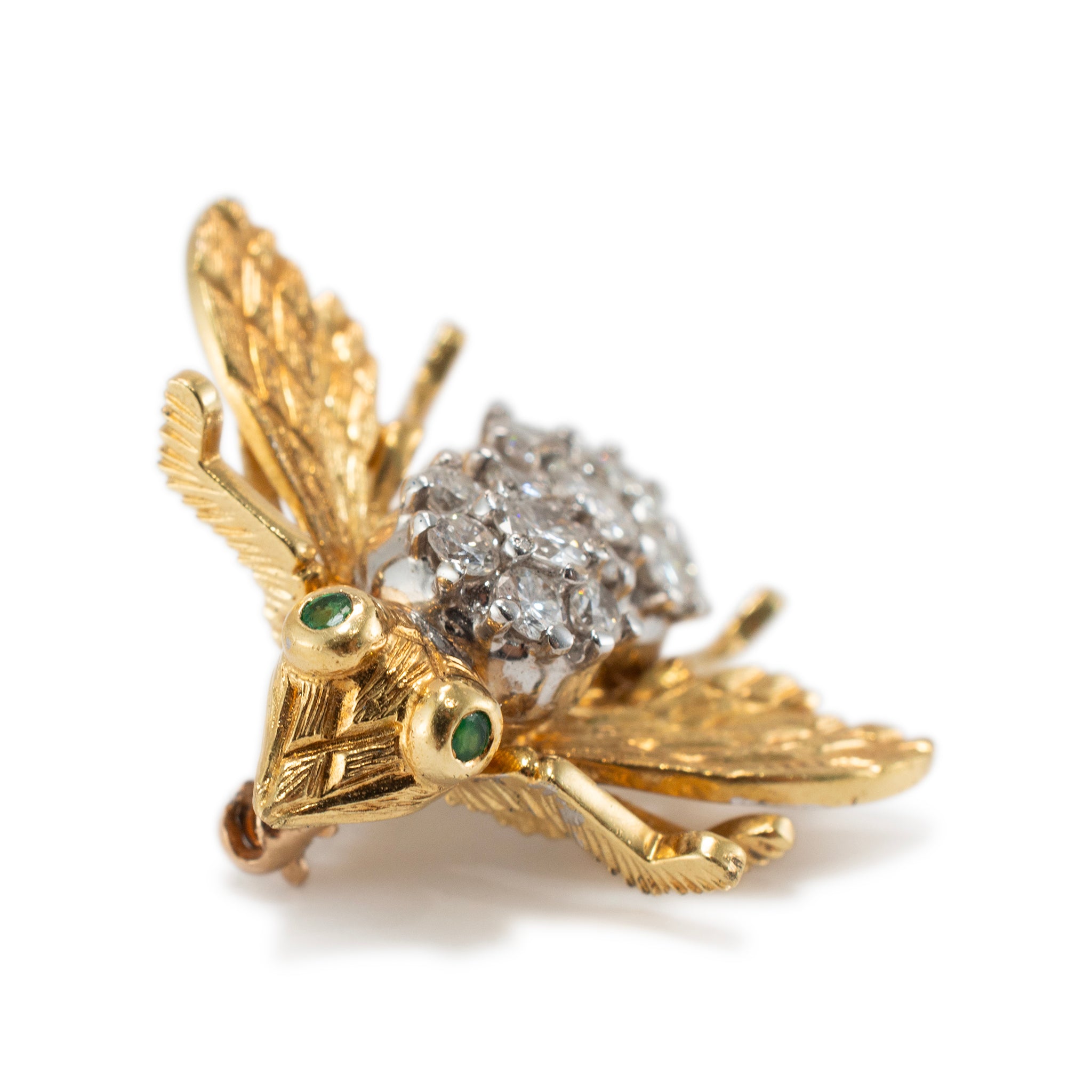 Vintage Herbert Rosenthal 18K Gold 2.77ct Diamond Emerald Large Bumble Bee PIN