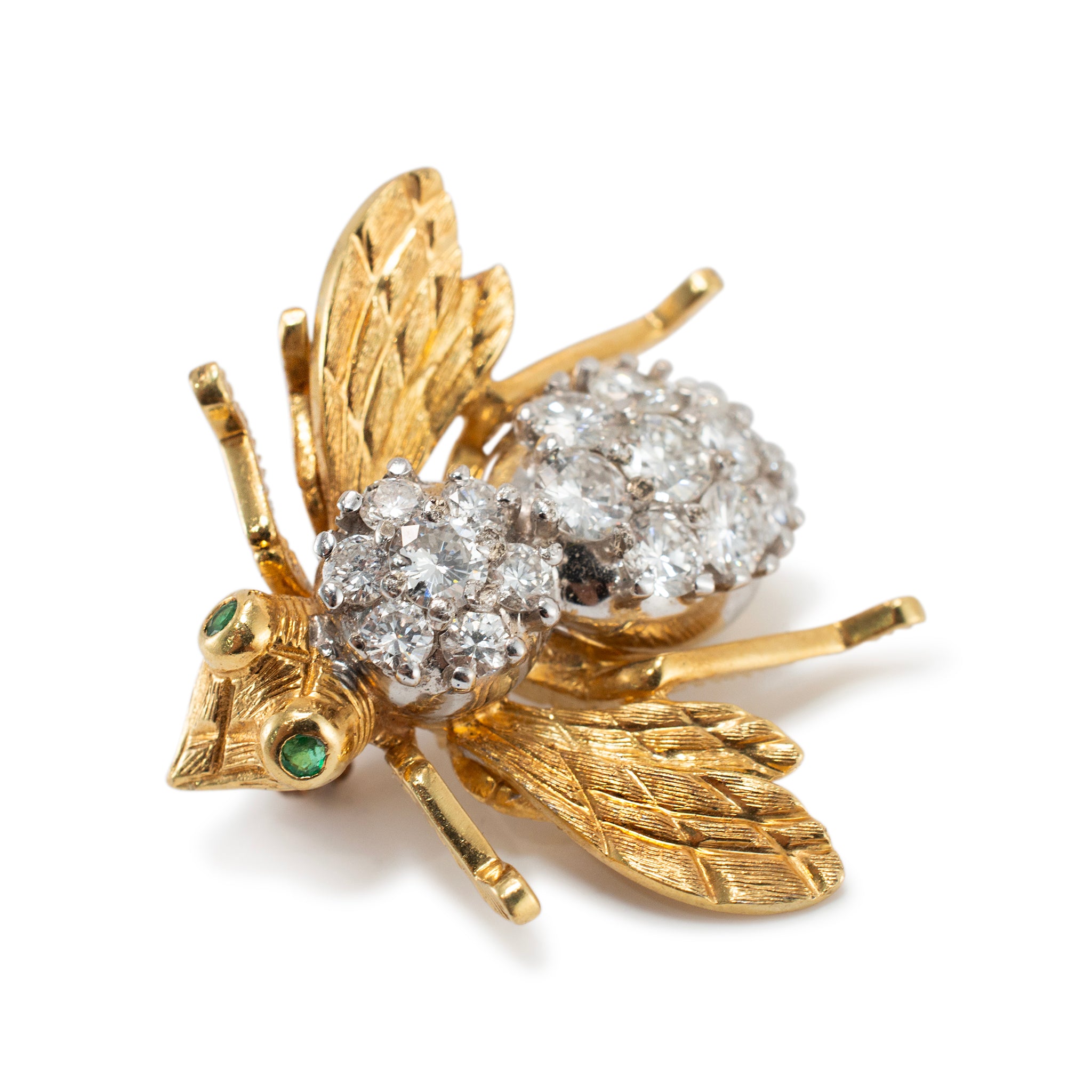 Vintage Herbert Rosenthal 18K Gold 2.77ct Diamond Emerald Large Bumble Bee PIN