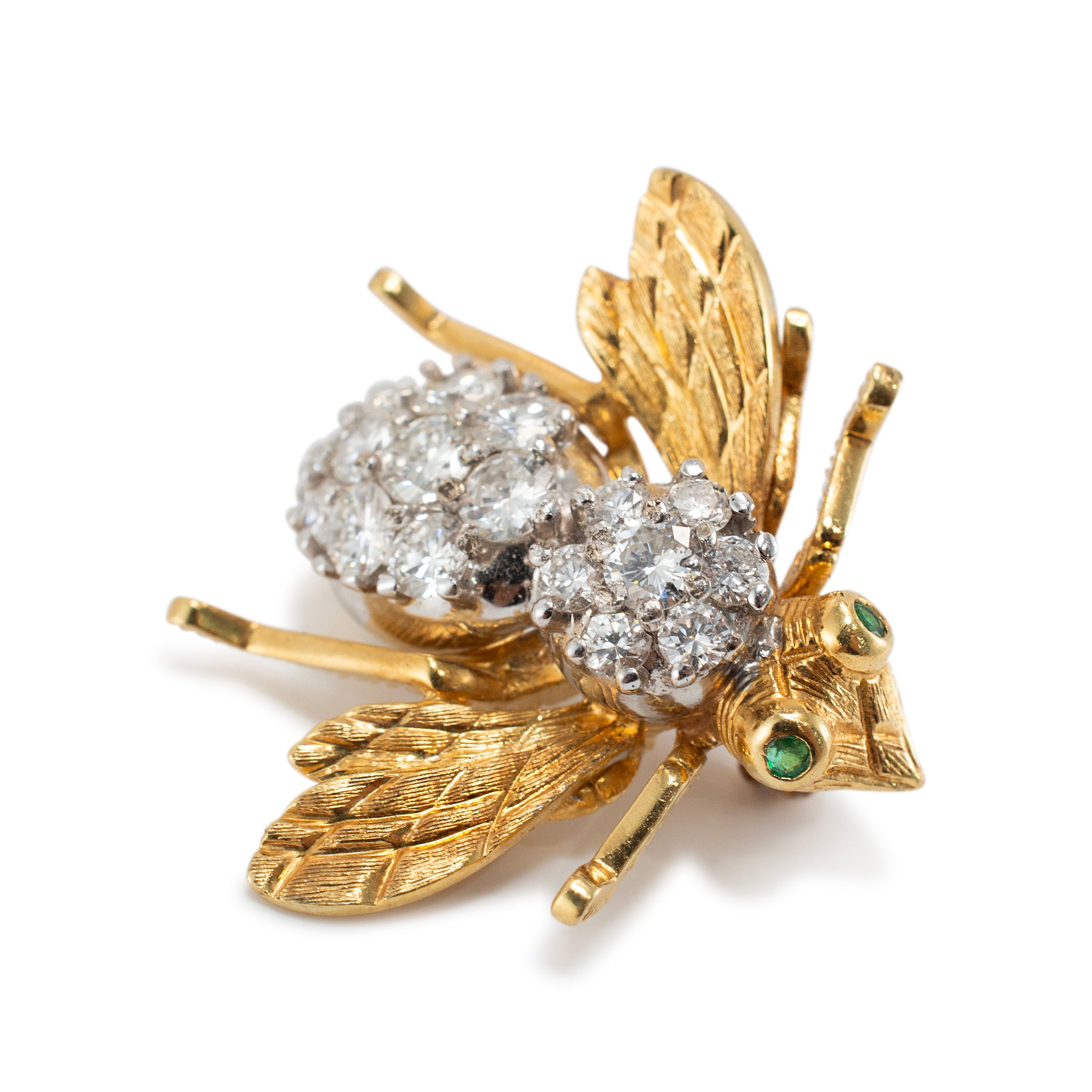 Vintage Herbert Rosenthal 18K Gold 2.77ct Diamond Emerald Large Bumble Bee PIN