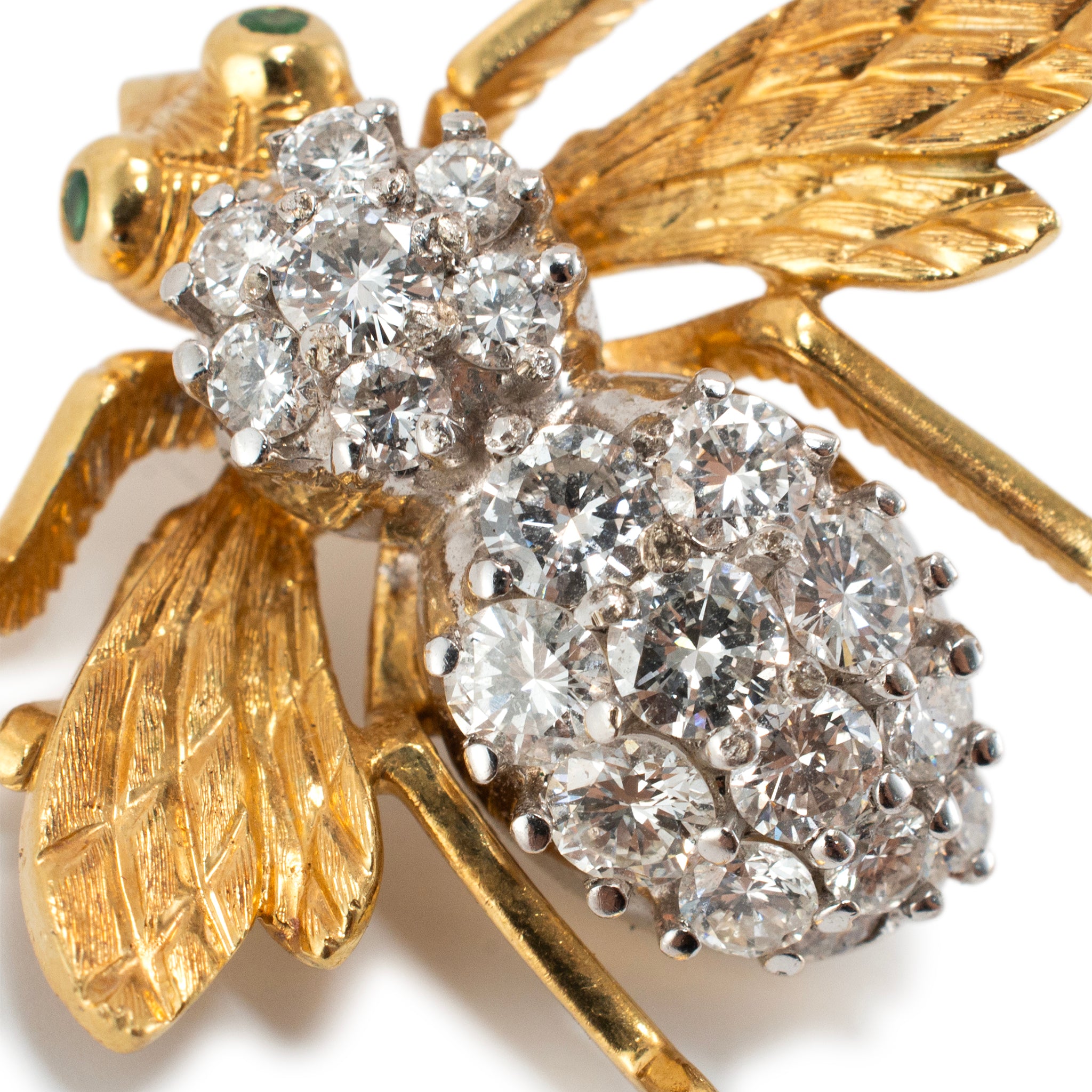 Vintage Herbert Rosenthal 18K Gold 2.77ct Diamond Emerald Large Bumble Bee PIN
