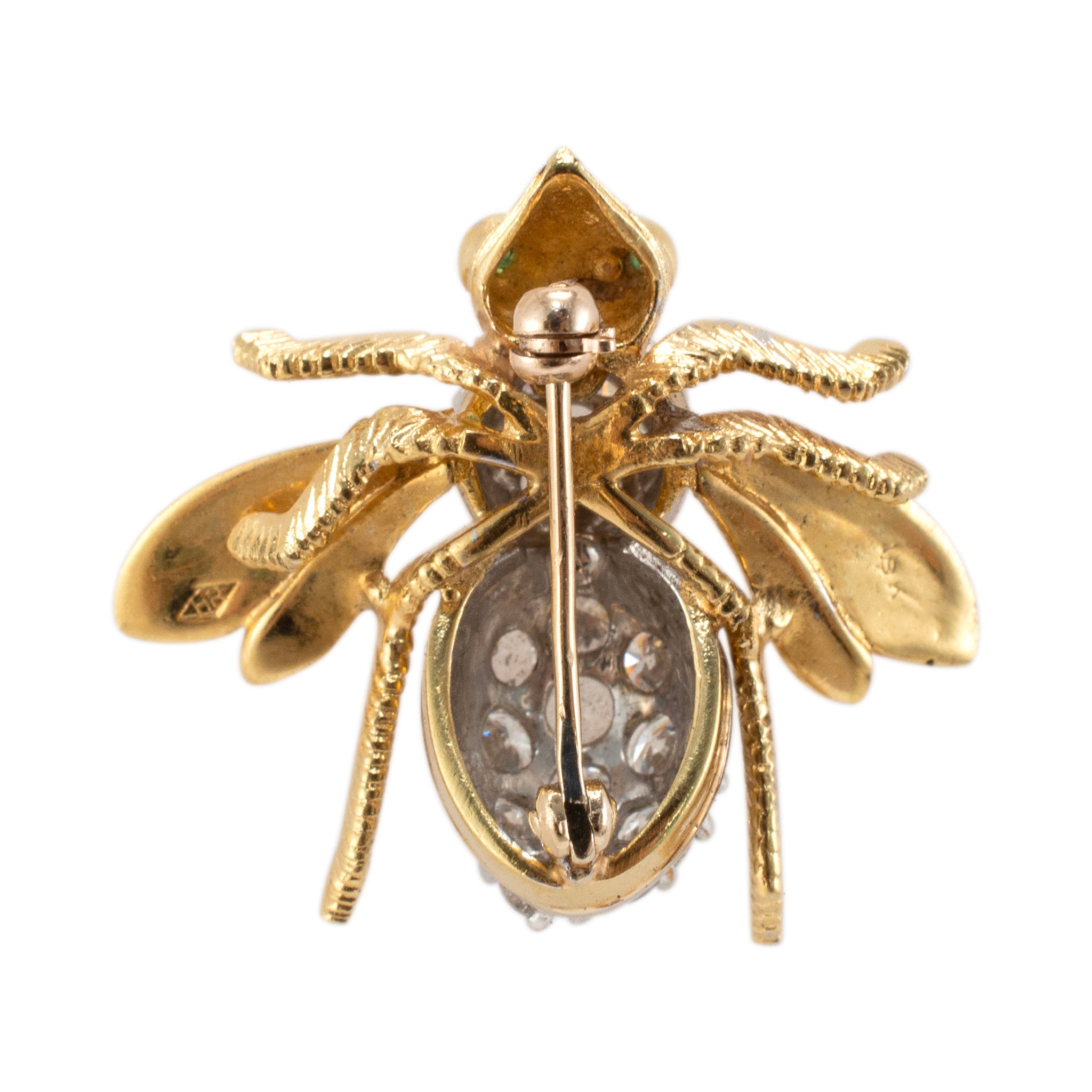 Vintage Herbert Rosenthal 18K Gold 2.77ct Diamond Emerald Large Bumble Bee PIN