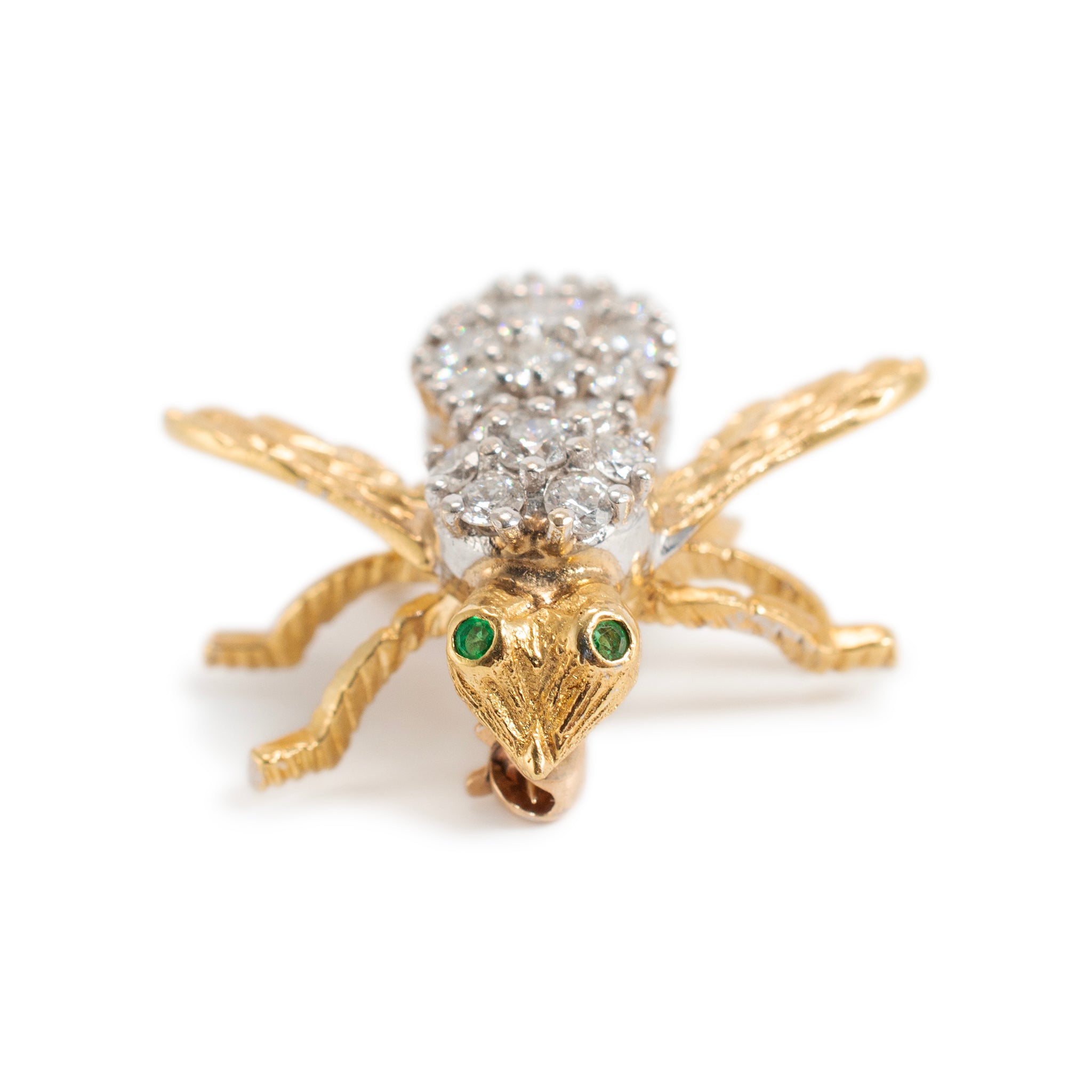 Vintage Herbert Rosenthal 18K Gold Diamond Emerald Eyes Bumble Bee PIN