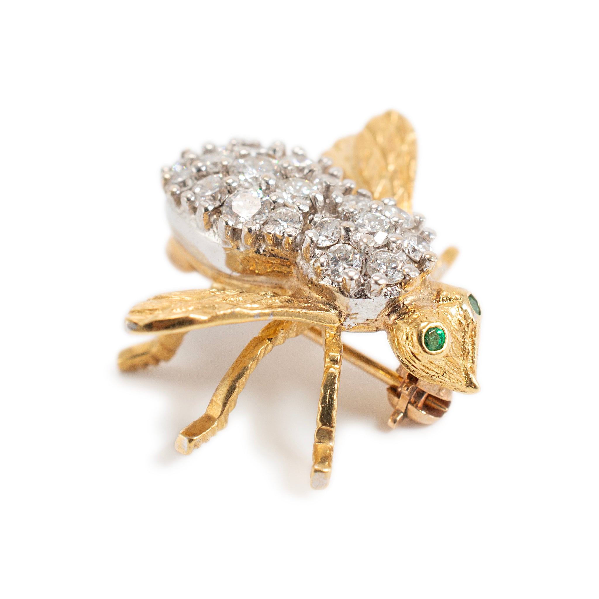 Vintage Herbert Rosenthal 18K Gold Diamond Emerald Eyes Bumble Bee PIN