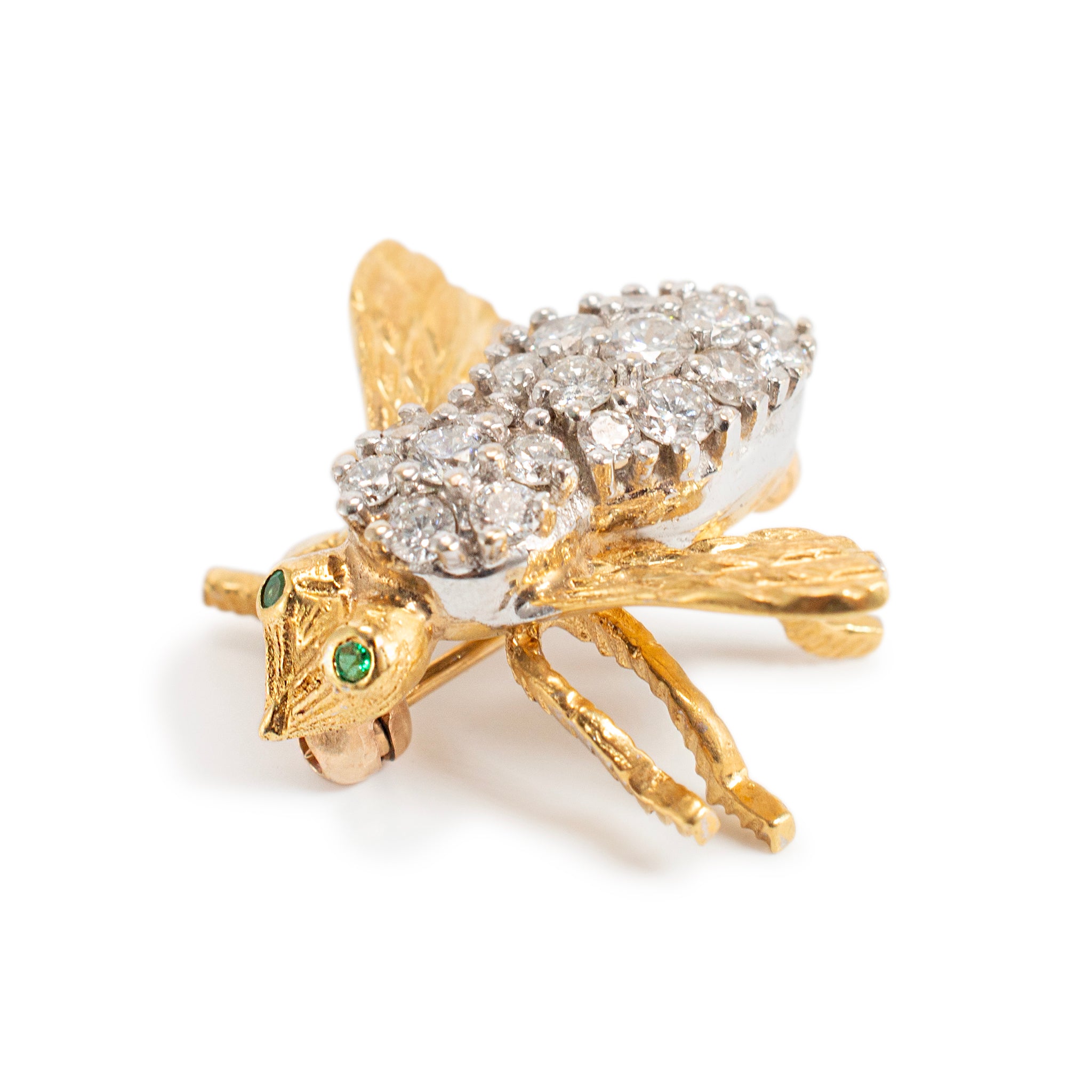 Vintage Herbert Rosenthal 18K Gold Diamond Emerald Eyes Bumble Bee PIN