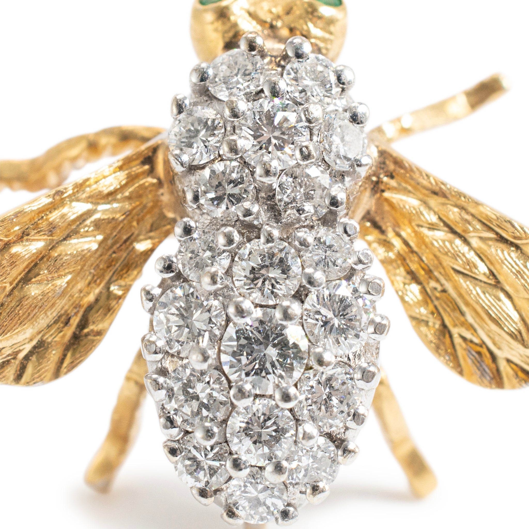 Vintage Herbert Rosenthal 18K Gold Diamond Emerald Eyes Bumble Bee PIN