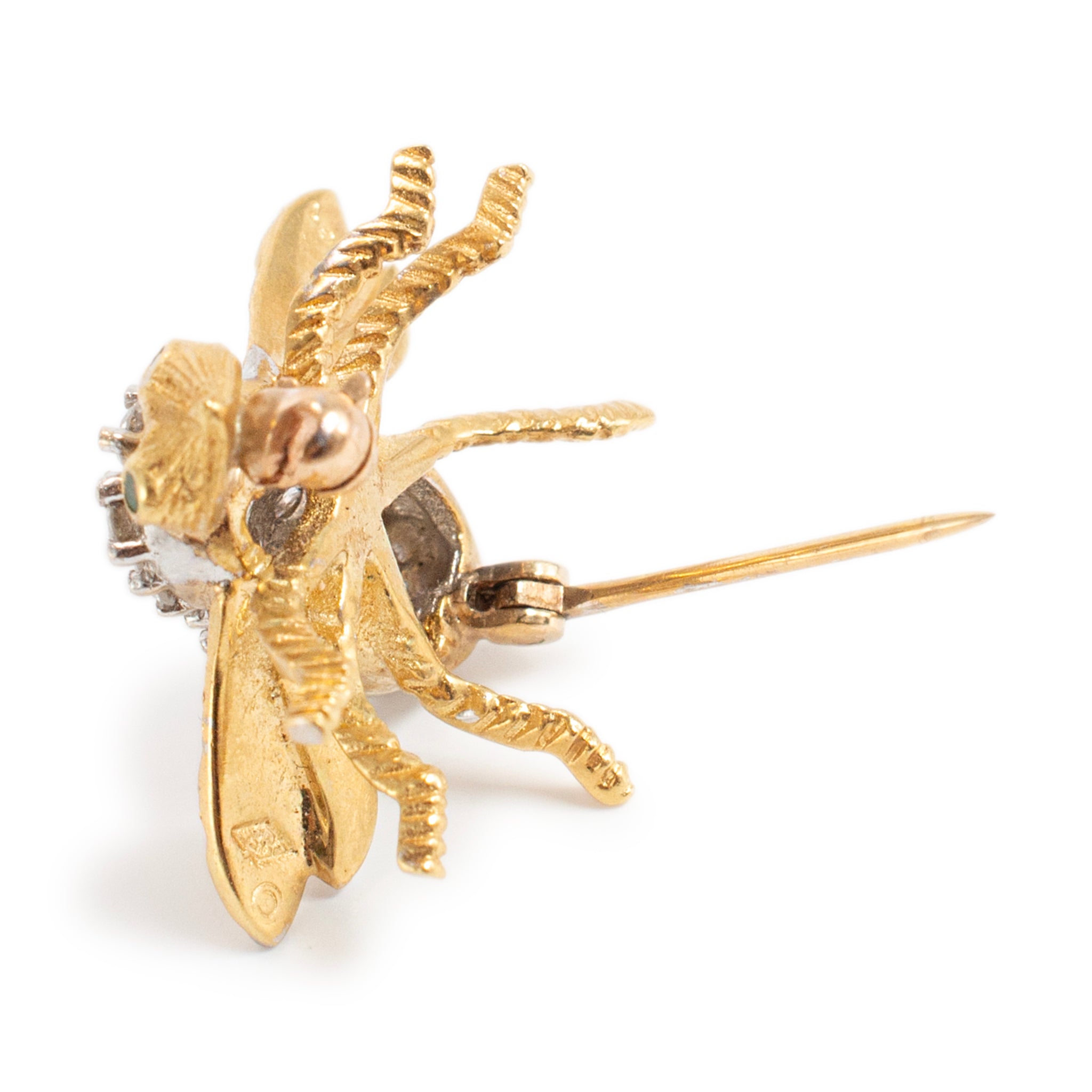 Vintage Herbert Rosenthal 18K Gold Diamond Emerald Eyes Bumble Bee PIN