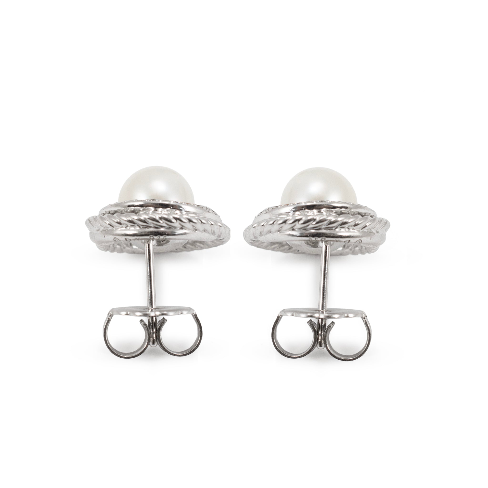 David Yurman 925 Sterling Silver Pearl Crossover Diamonds Stud Earrings