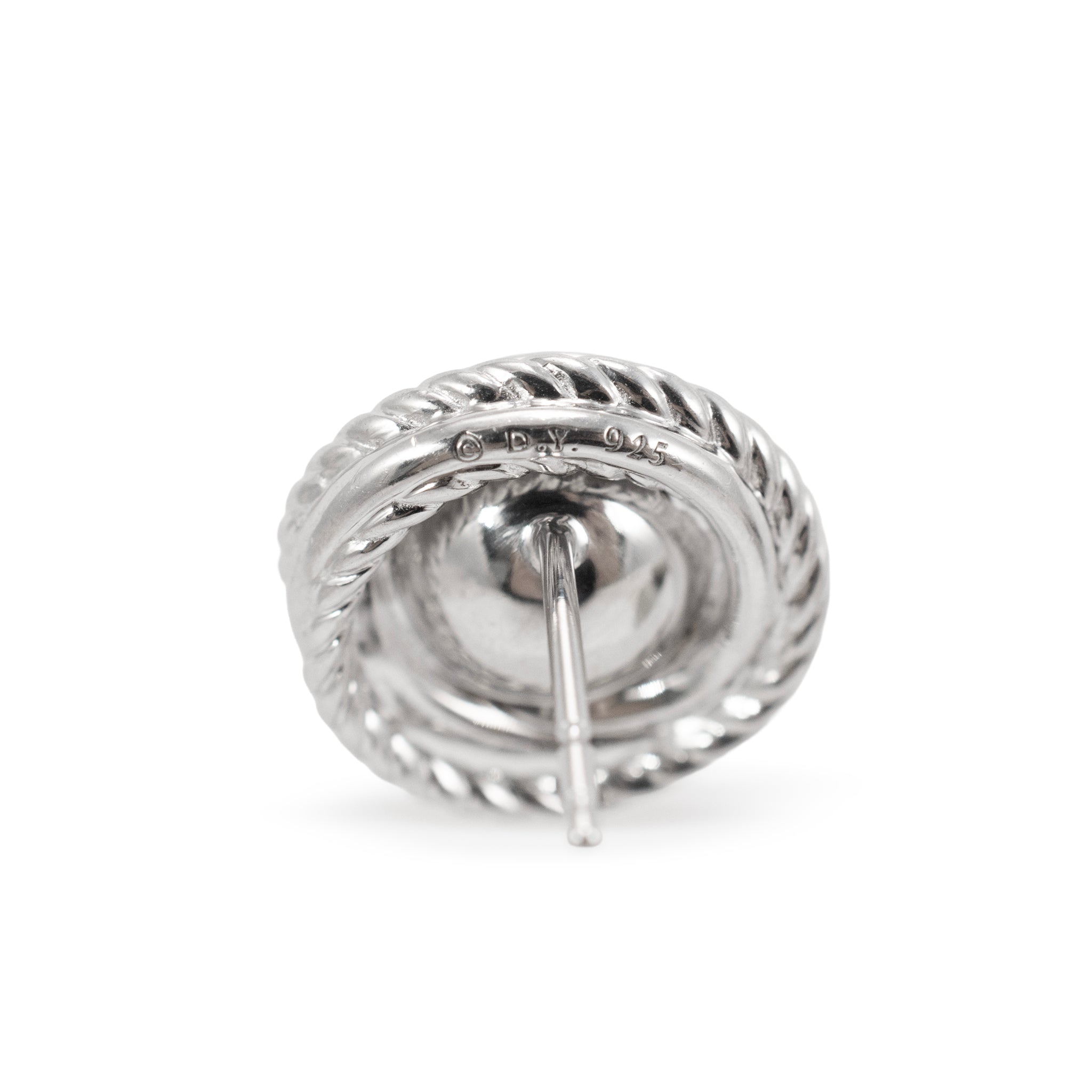 David Yurman 925 Sterling Silver Pearl Crossover Diamonds Stud Earrings