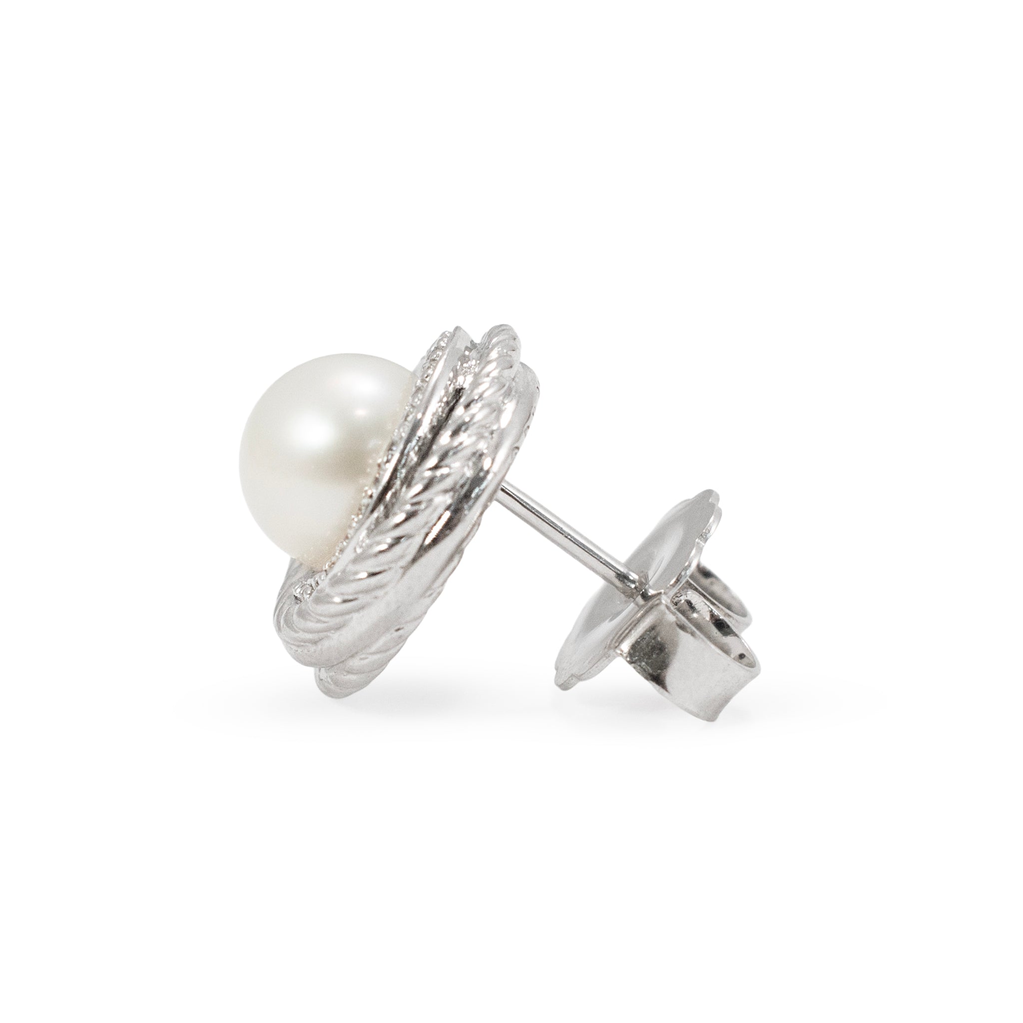 David Yurman 925 Sterling Silver Pearl Crossover Diamonds Stud Earrings
