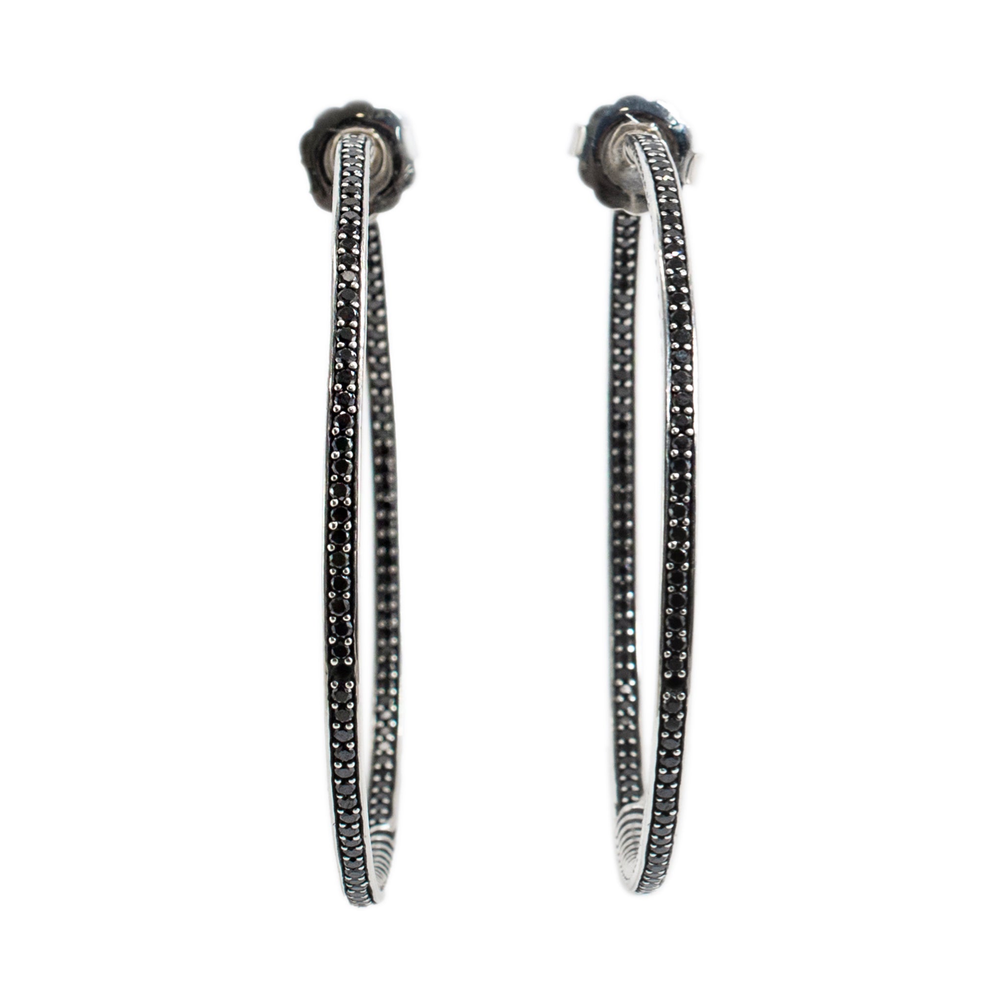 David Yurman 925 Silver Large 2.10ctw Diamond Inside-Out Cable Hoop Earrings