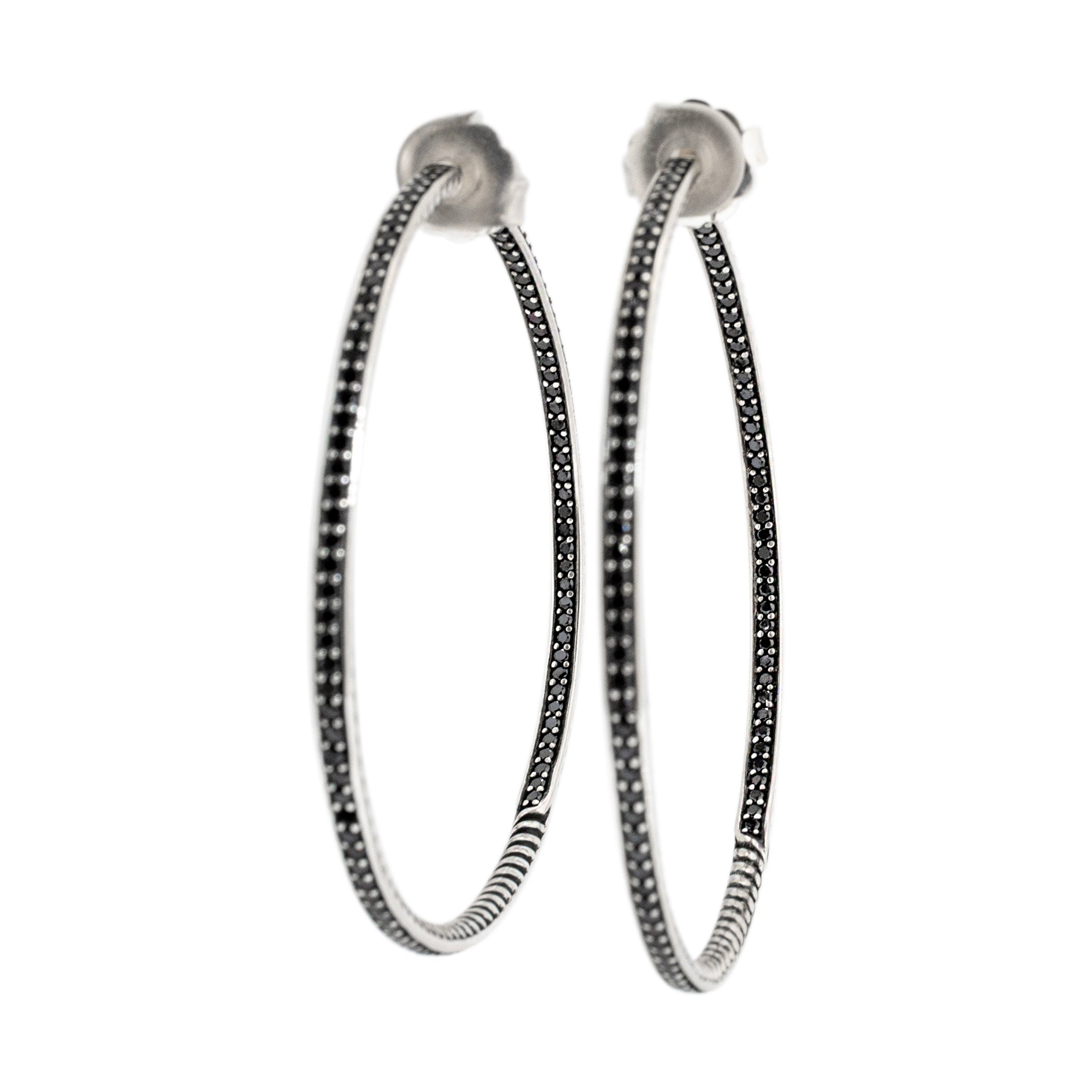 David Yurman 925 Silver Large 2.10ctw Diamond Inside-Out Cable Hoop Earrings
