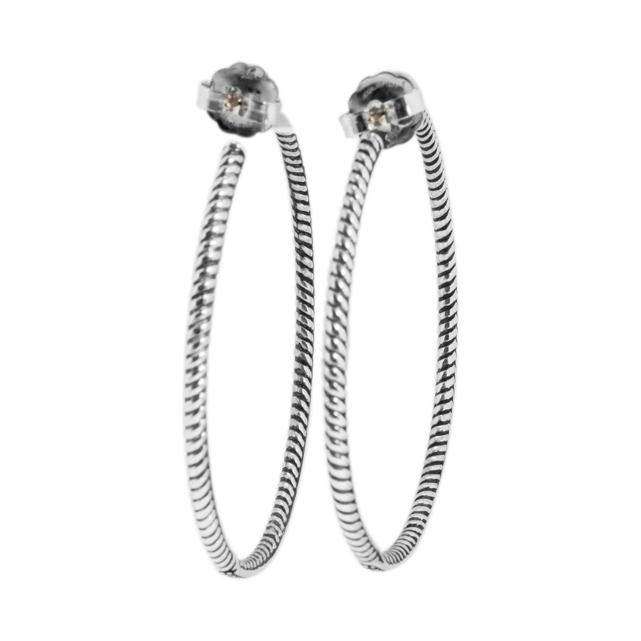 David Yurman 925 Silver Large 2.10ctw Diamond Inside-Out Cable Hoop Earrings