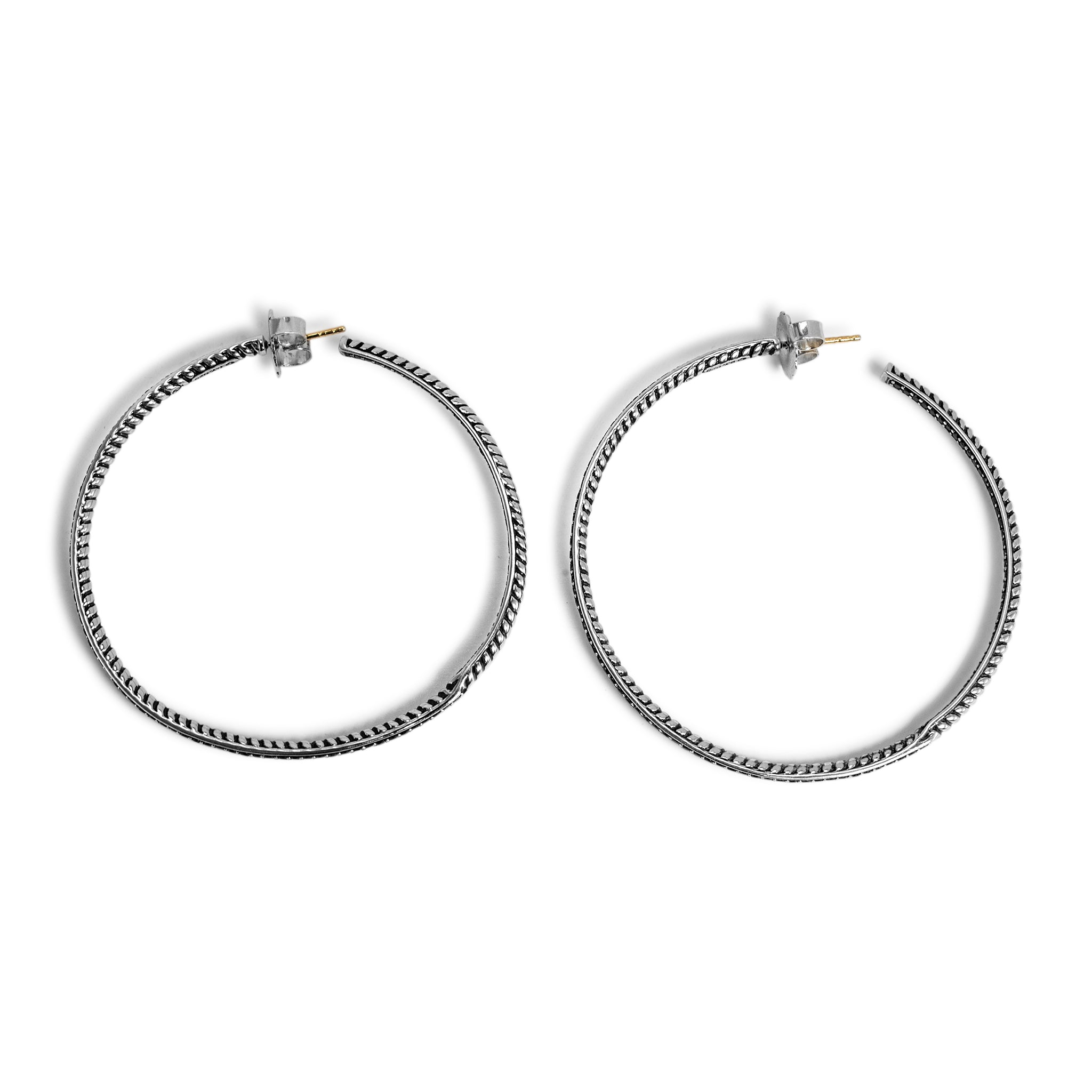 David Yurman 925 Silver Large 2.10ctw Diamond Inside-Out Cable Hoop Earrings