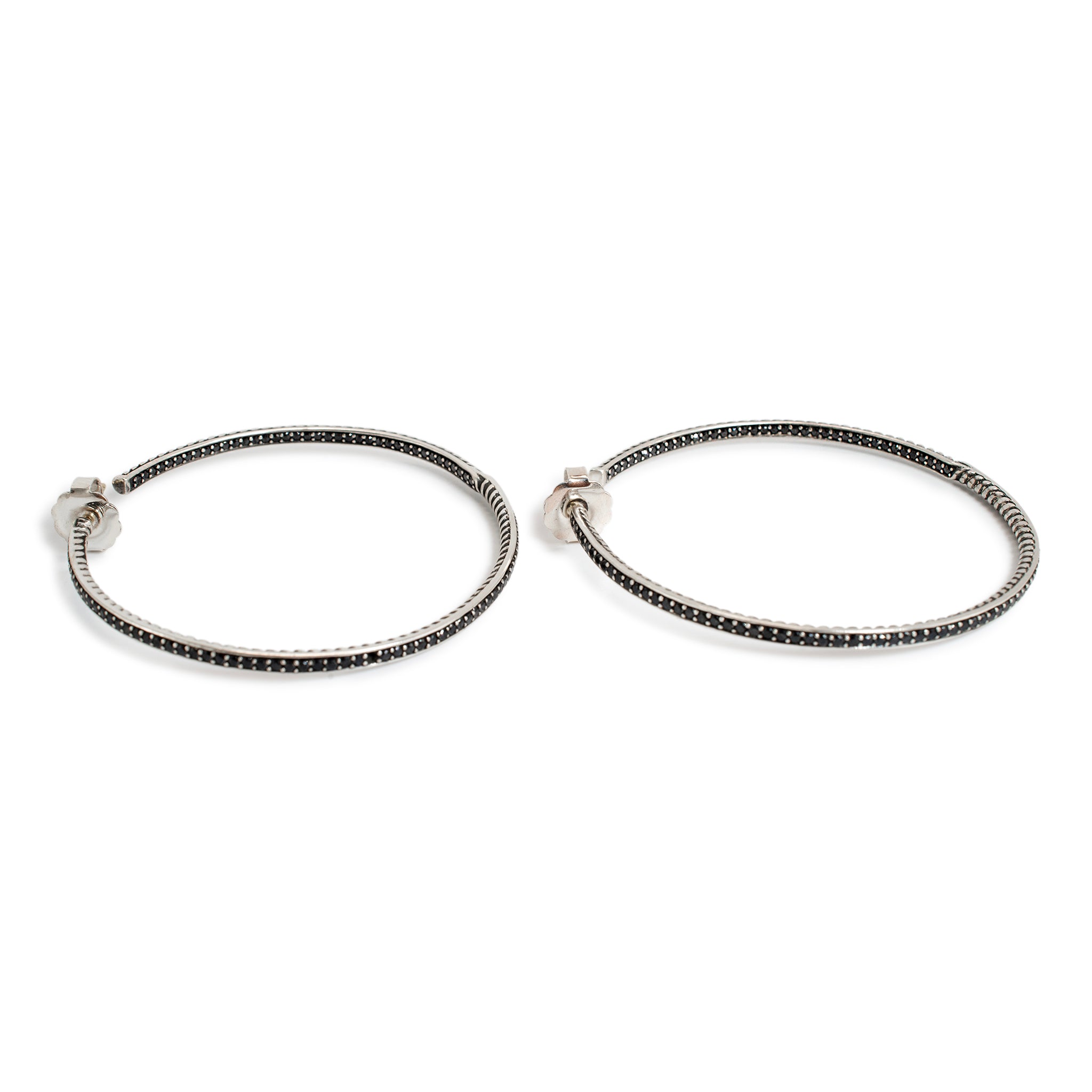 David Yurman 925 Silver Large 2.10ctw Diamond Inside-Out Cable Hoop Earrings
