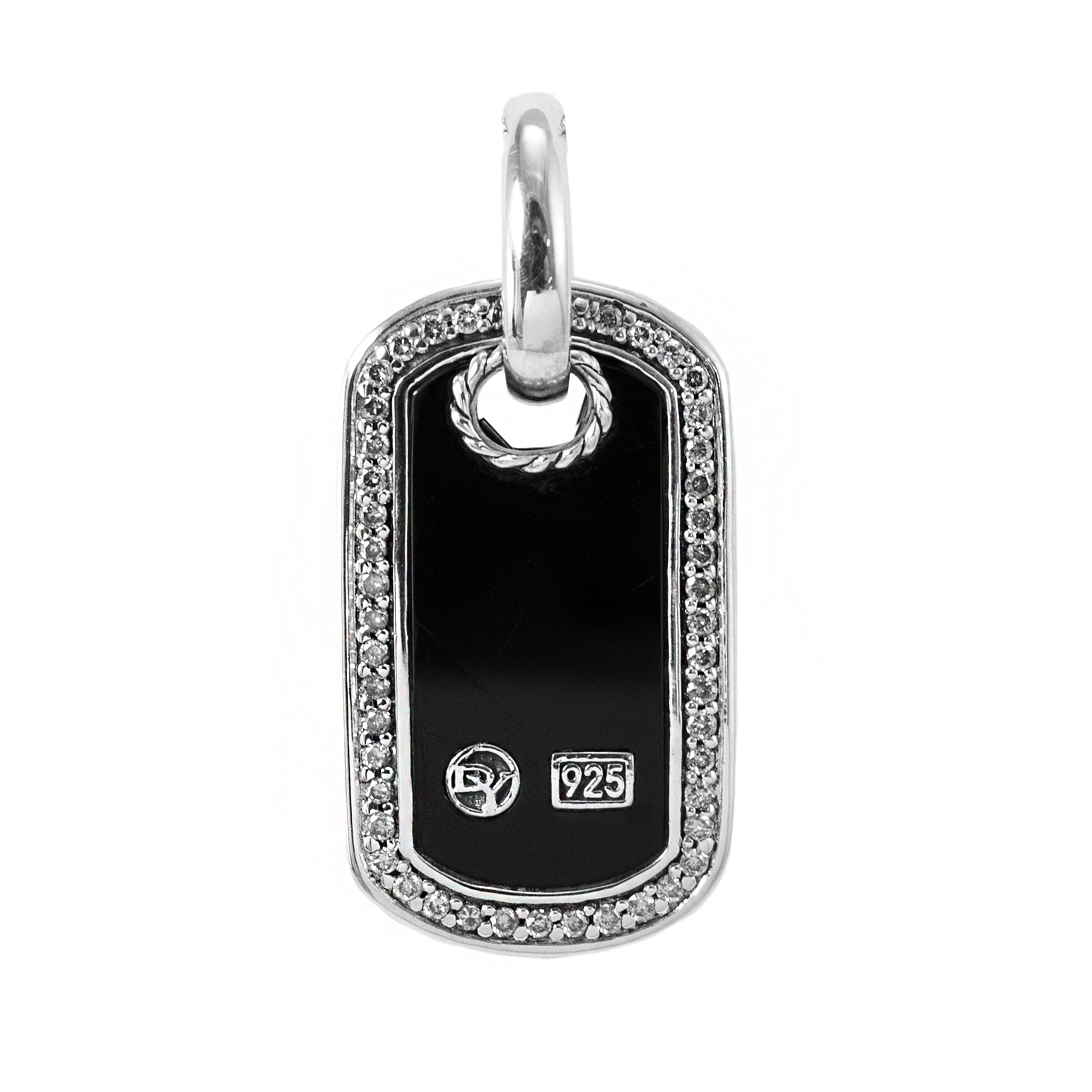 David Yurman 925 Sterling Silver Black Onyx Diamond Dog Tag Pendant Necklace
