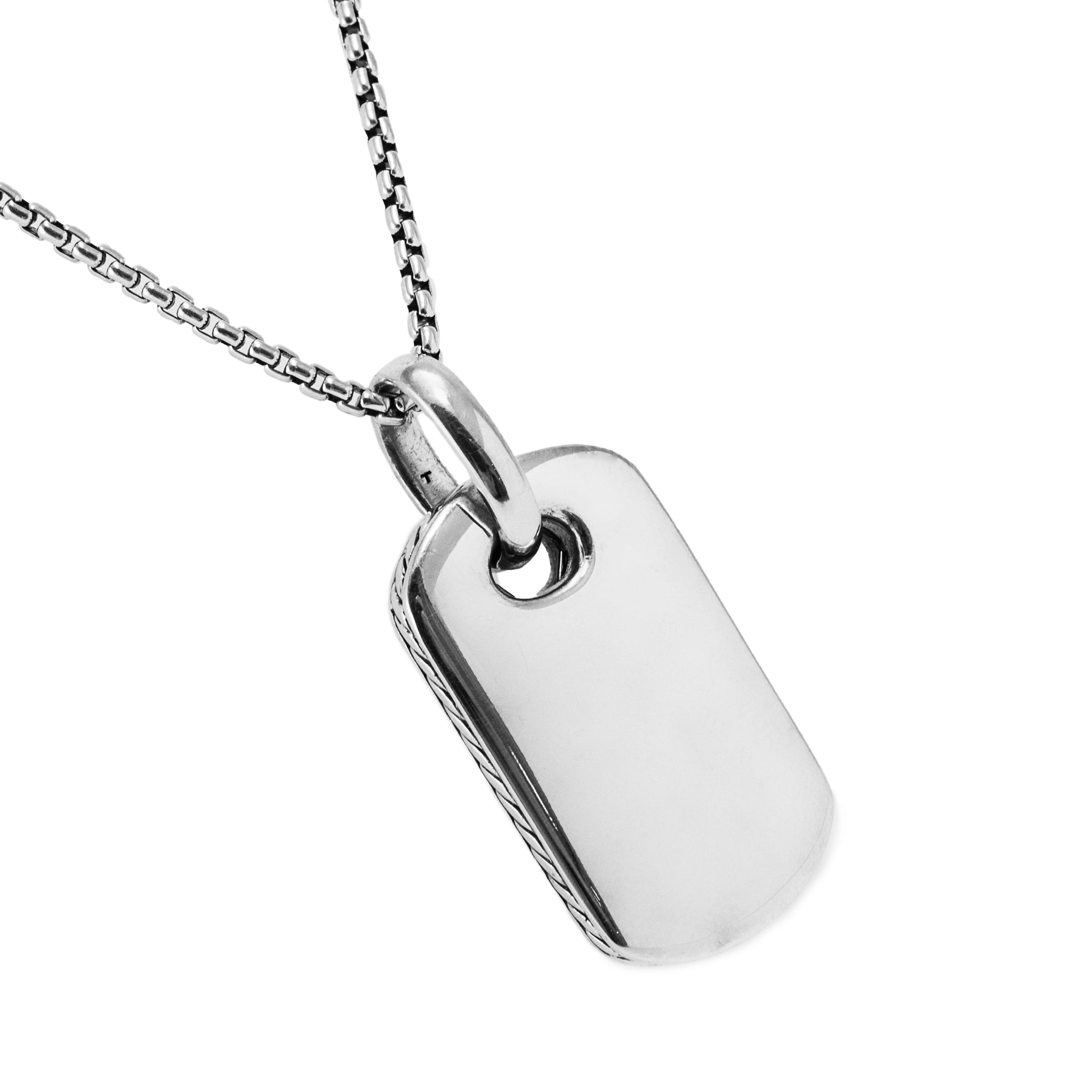 David Yurman 925 Sterling Silver Black Onyx Diamond Dog Tag Pendant Necklace