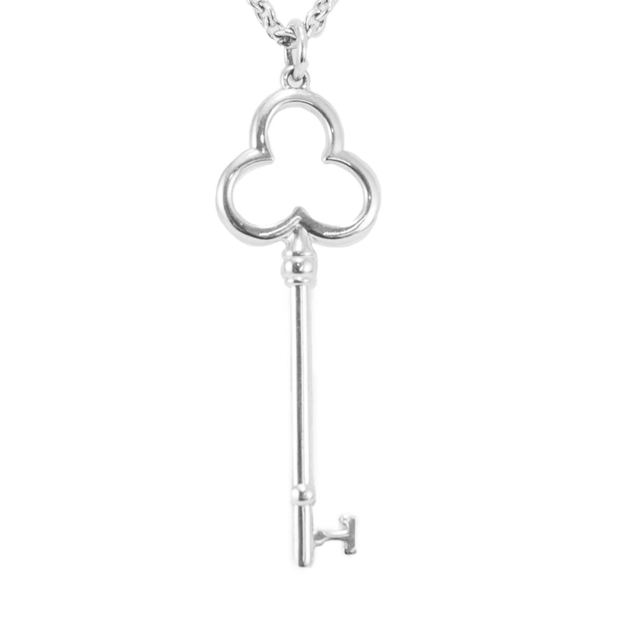 Ladies Tiffany & Co. 925 Sterling Silver Clover Trefoil Key Pendant Necklace